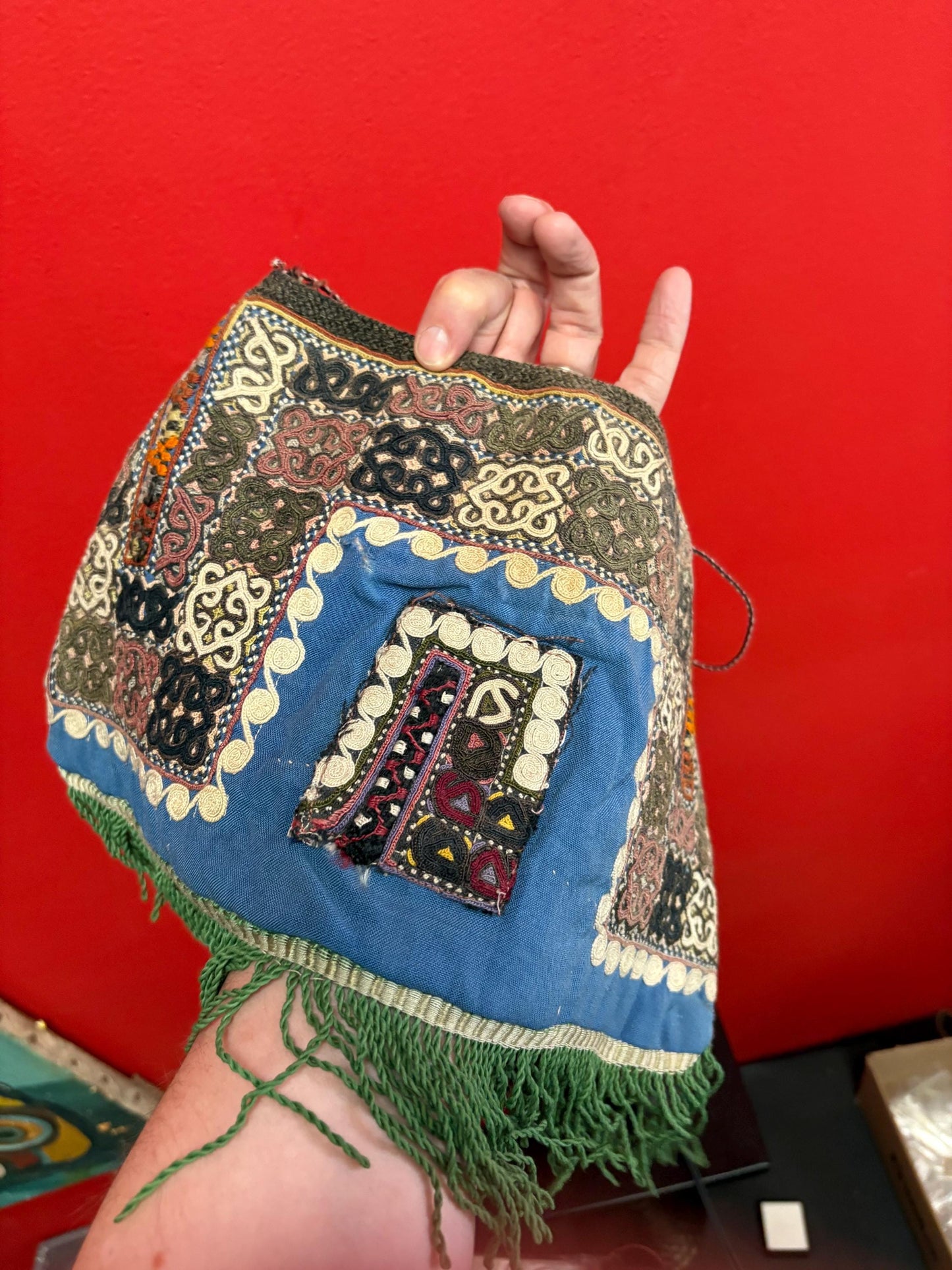 Beautiful antique  Indian or Nepalese  20x 14 inches fabric bag pretty good condition see photos  unique piece