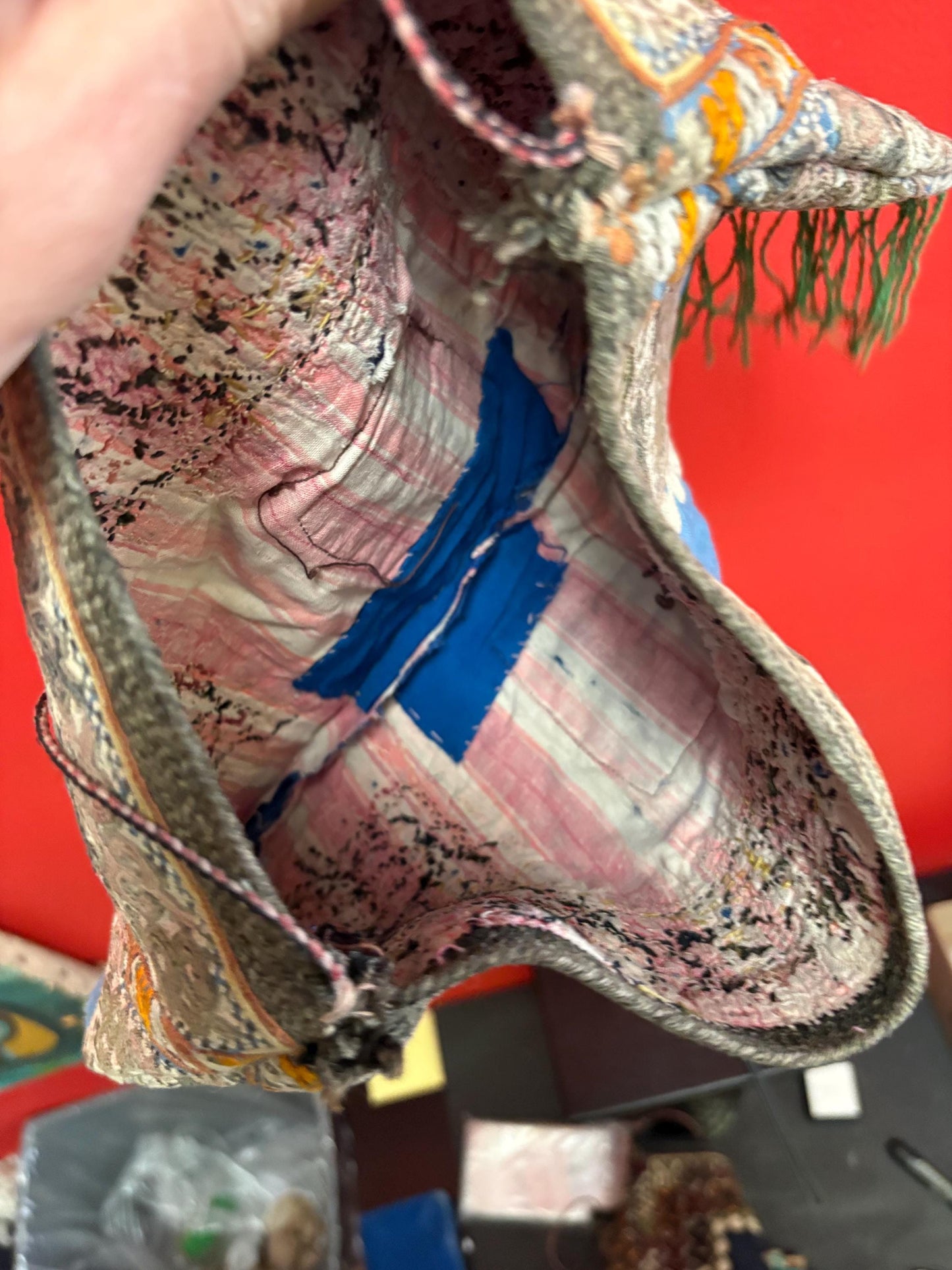 Beautiful antique  Indian or Nepalese  20x 14 inches fabric bag pretty good condition see photos  unique piece