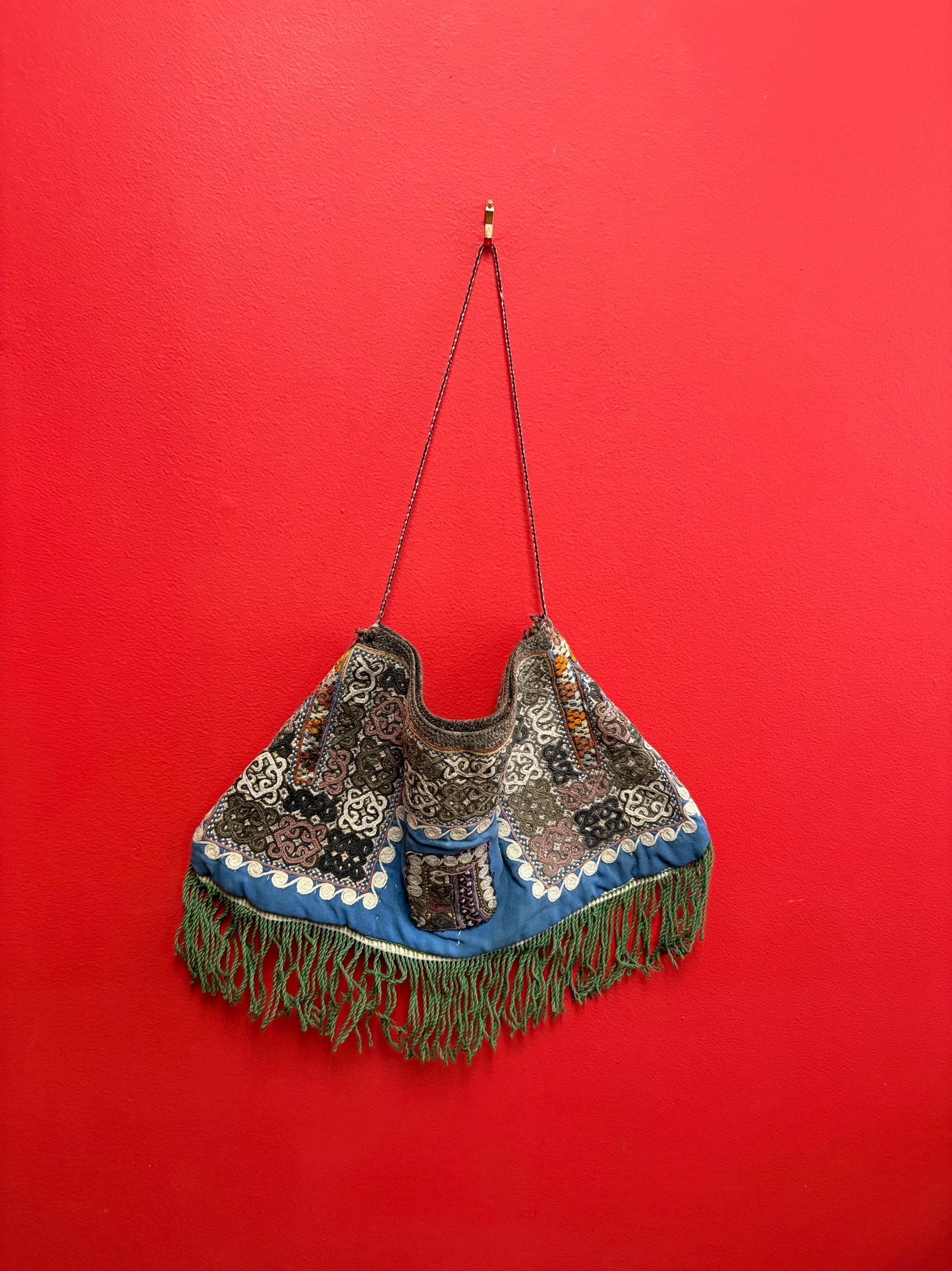 Beautiful antique  Indian or Nepalese  20x 14 inches fabric bag pretty good condition see photos  unique piece