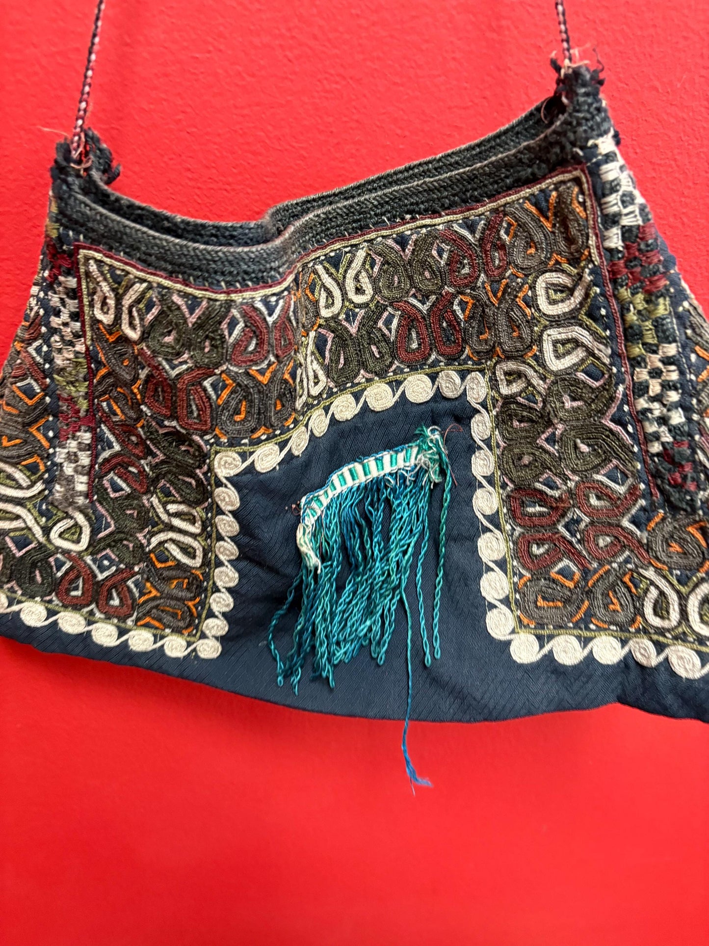 Beautiful Indian or Nepalese  19 x 13 fabric bag pretty good condition see photos  unique piece