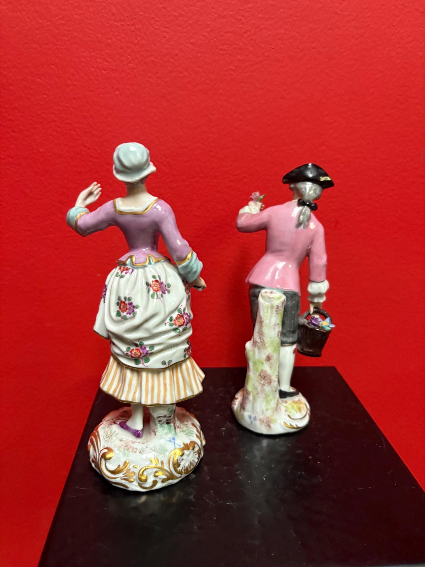 Pair of beautiful 6 and 7 inch French porcelain early 20th century statues in perfect condition - signed  wow.  B