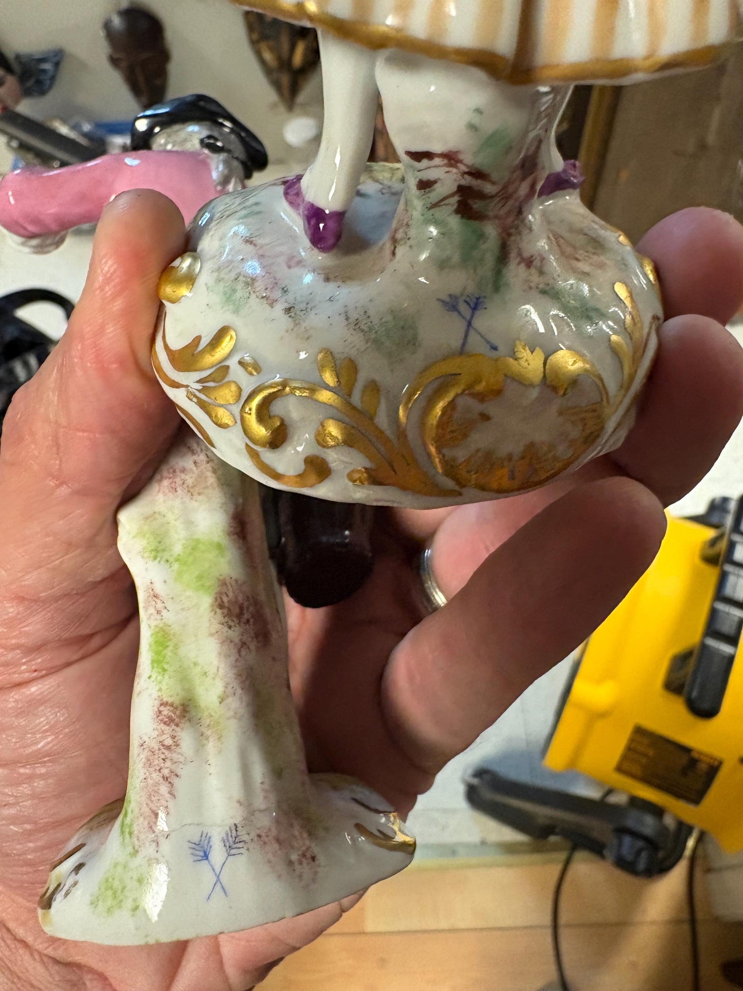 Pair of beautiful 6 and 7 inch French porcelain early 20th century statues in perfect condition - signed  wow.  B