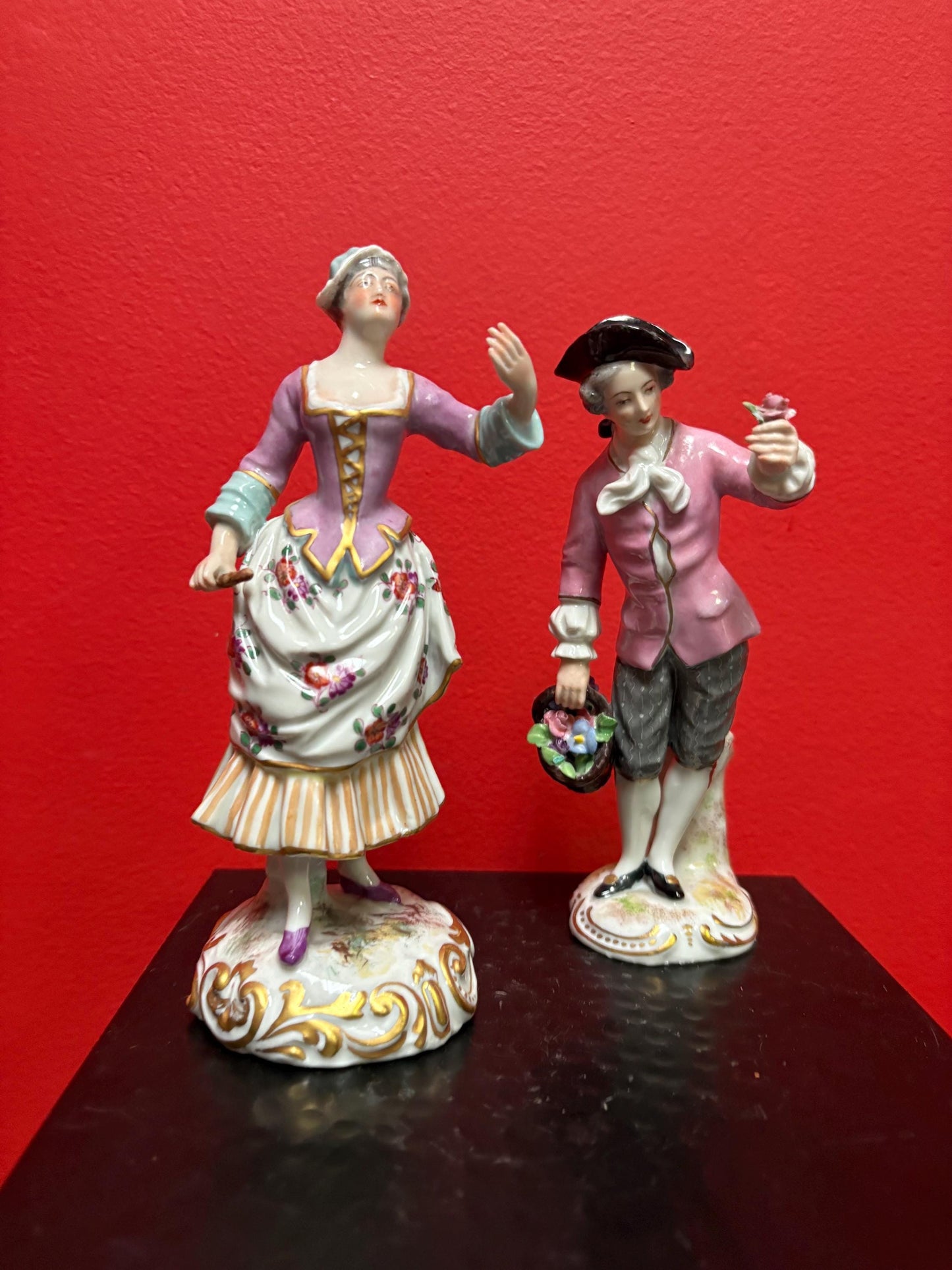 Pair of beautiful 6 and 7 inch French porcelain early 20th century statues in perfect condition - signed  wow.  B