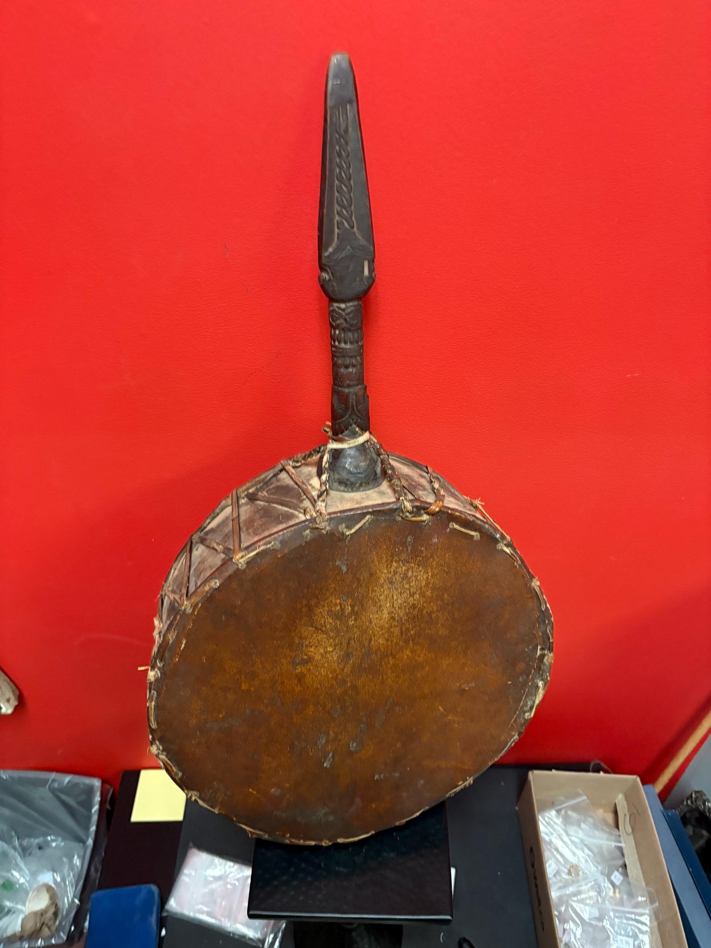 Fabulous 27 x 13 wide 19 century African ceremonial drum with great sound good condition and wonderful piece of African history