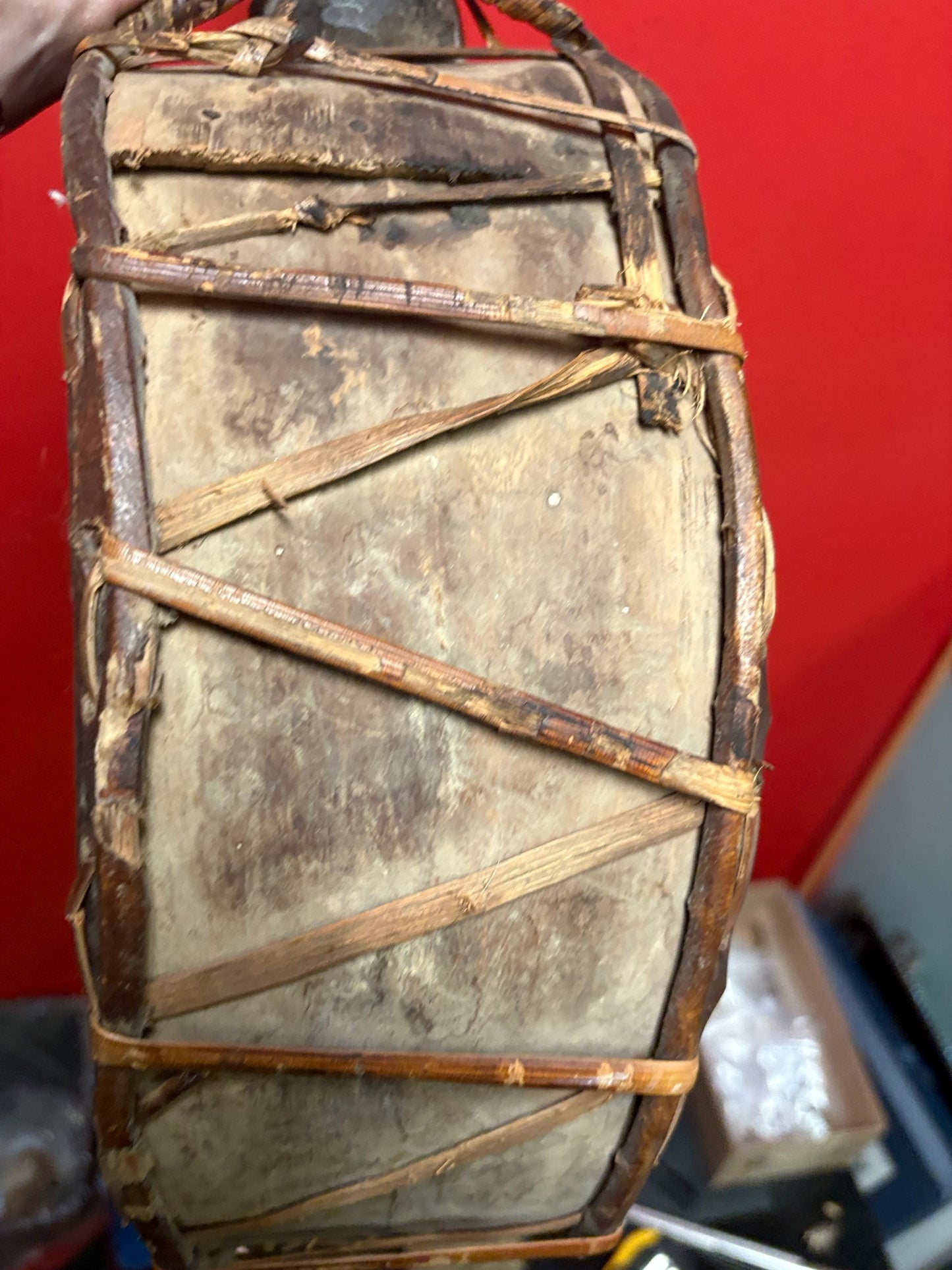 Fabulous 27 x 13 wide 19 century African ceremonial drum with great sound good condition and wonderful piece of African history