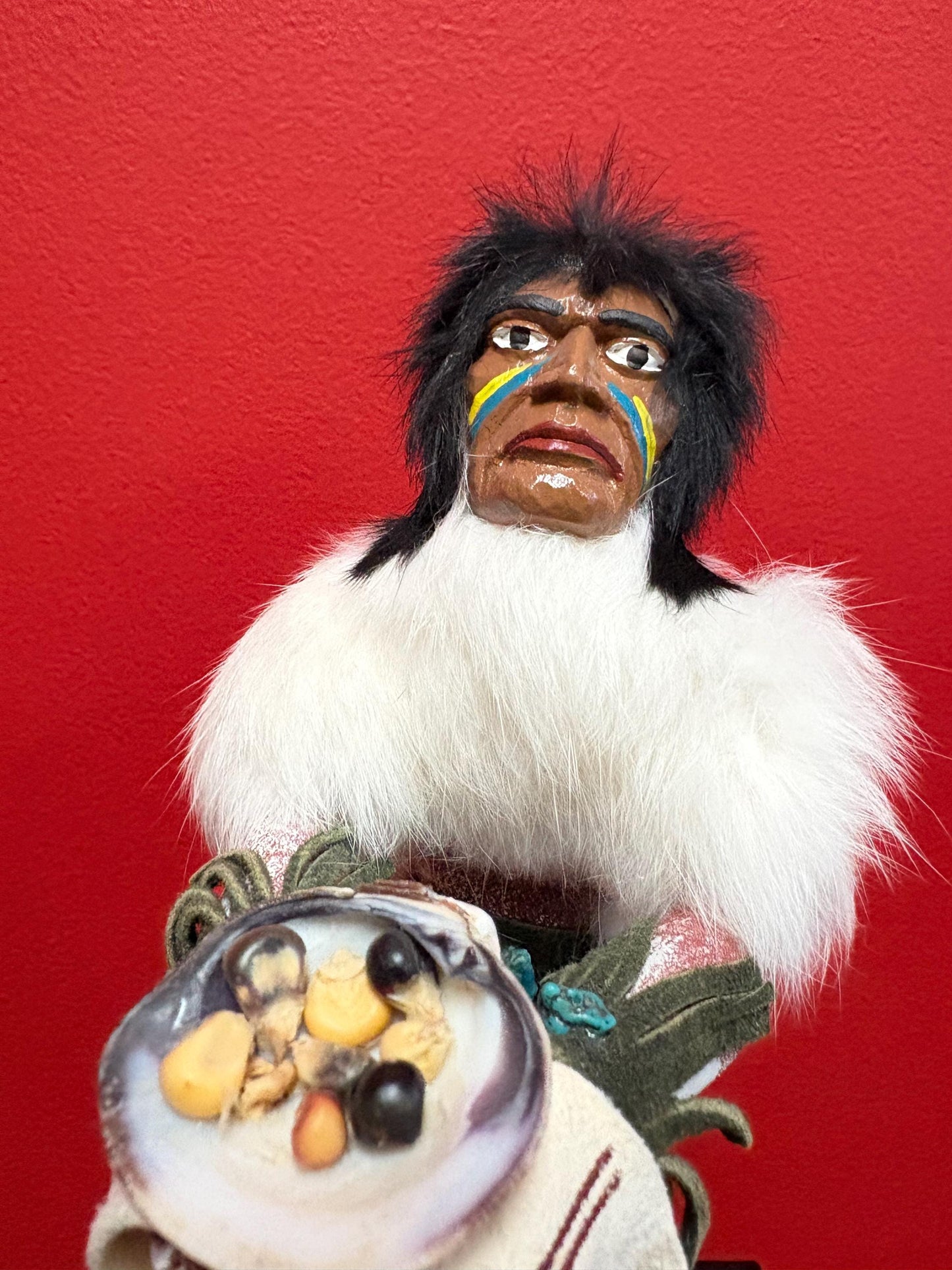 Lovely signed indigenous American hopi kachina doll great condition  12 inches tall  great basket