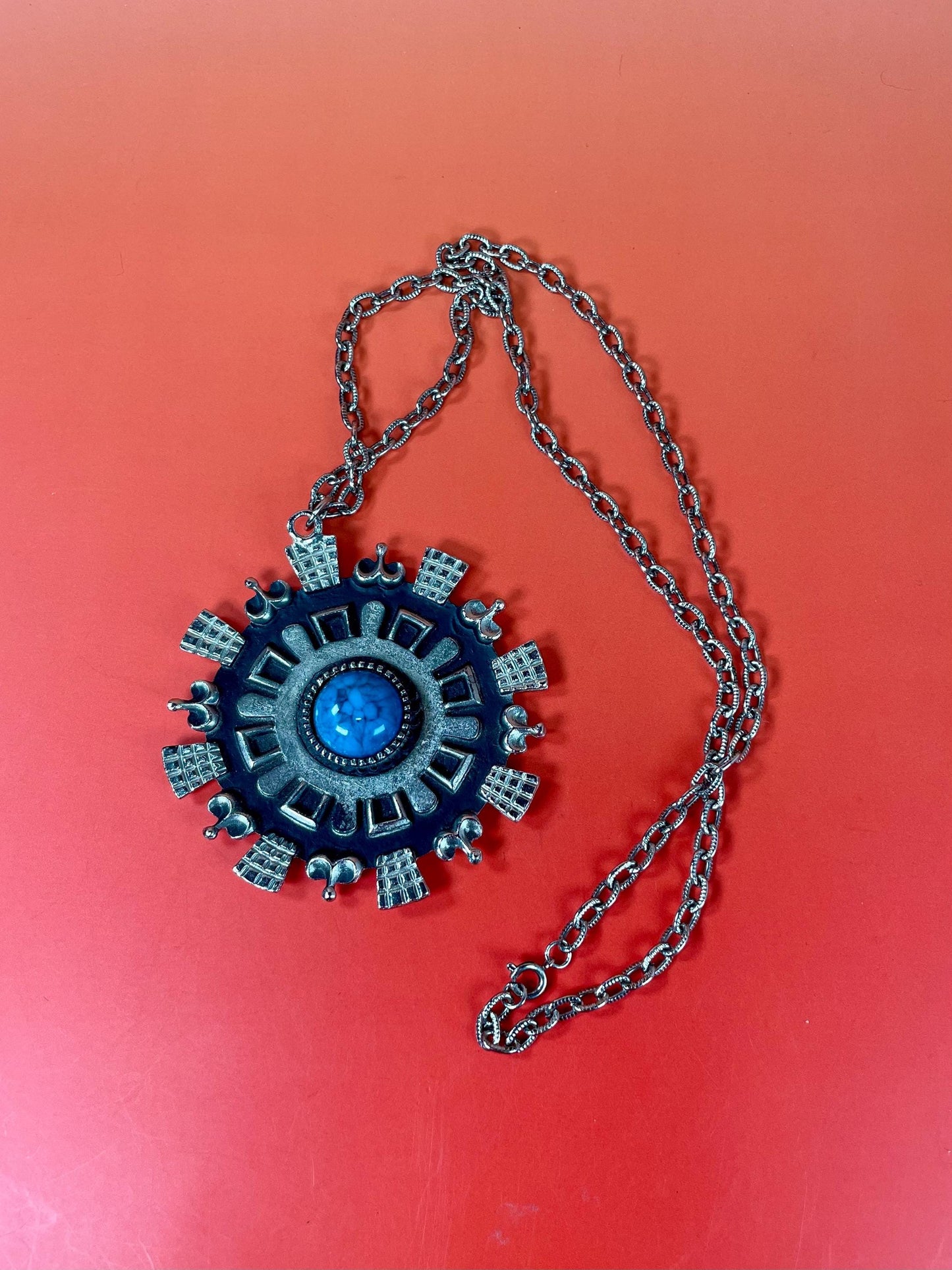 Very cool Aztec Brutaist Necklace 3 inch brutalist pendant  chain included