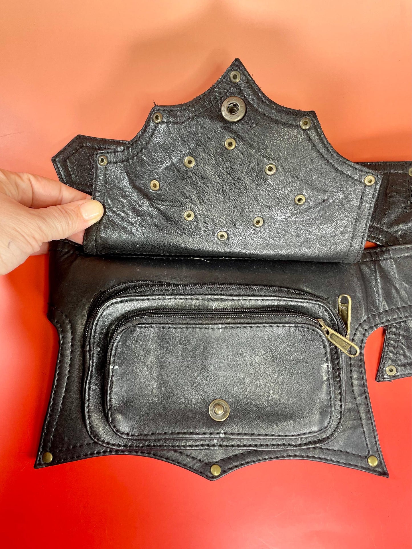 Black Leather Utility Belt with Pockets  Festival or Cosplay Ready