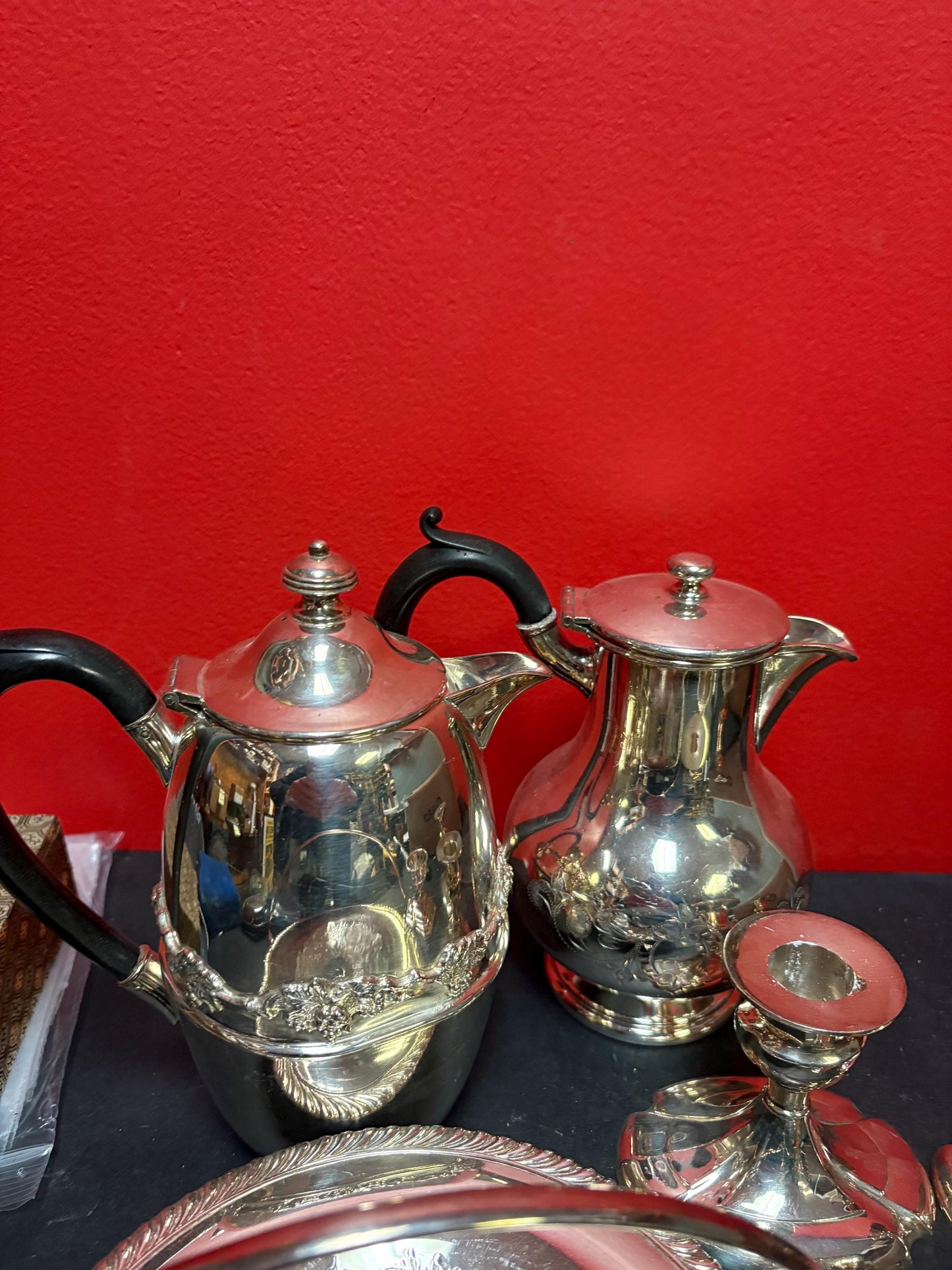 Large lot of English antique silver plated  egg cup, hot water pots candlesticks etc.  great gifts or  to use  value priced