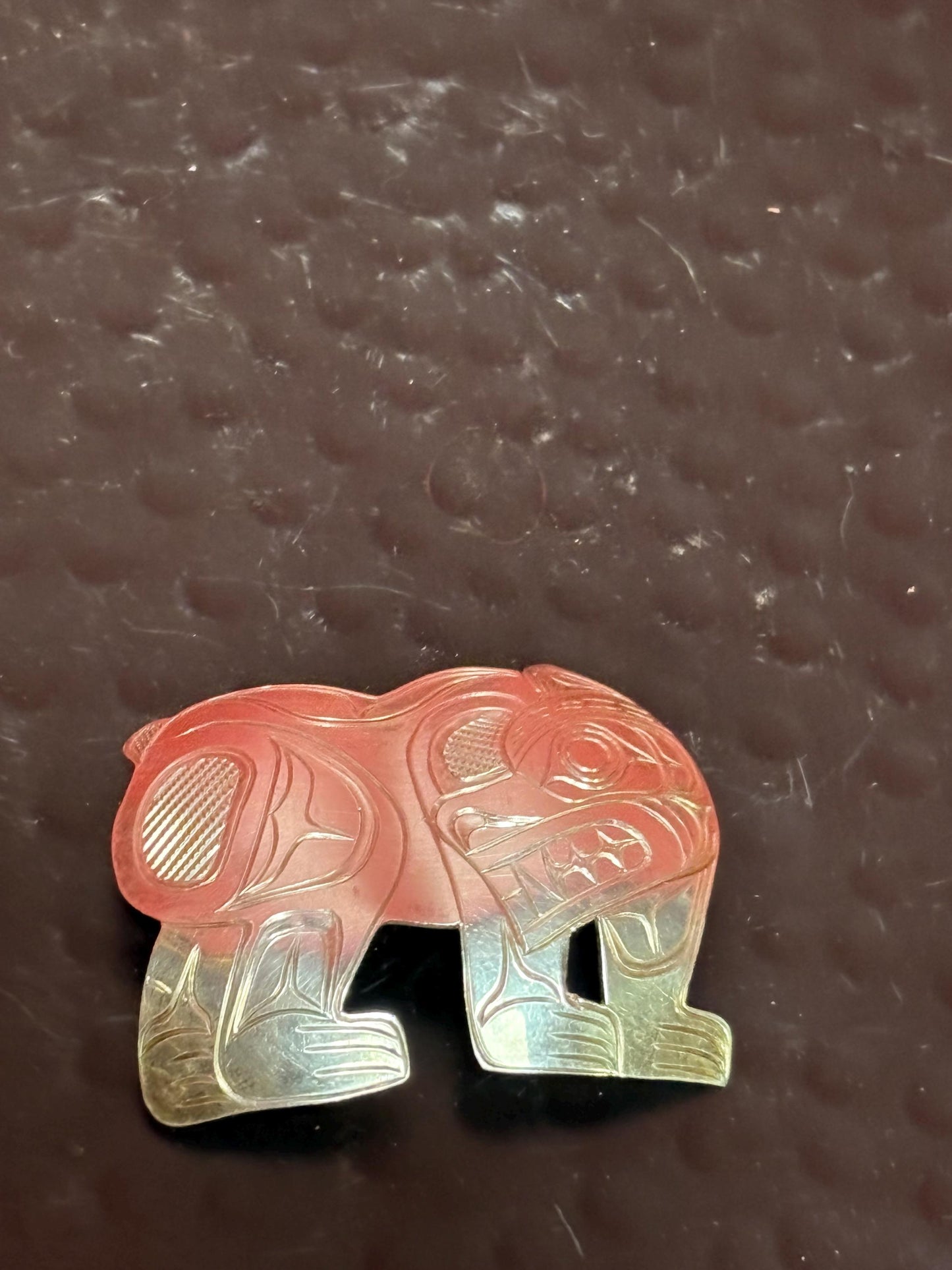 Stunning one-of-a-kind indigenous first nations Pacific Northwest Coast Sterling 2 inch bear brooch - signed  wear it or gift it