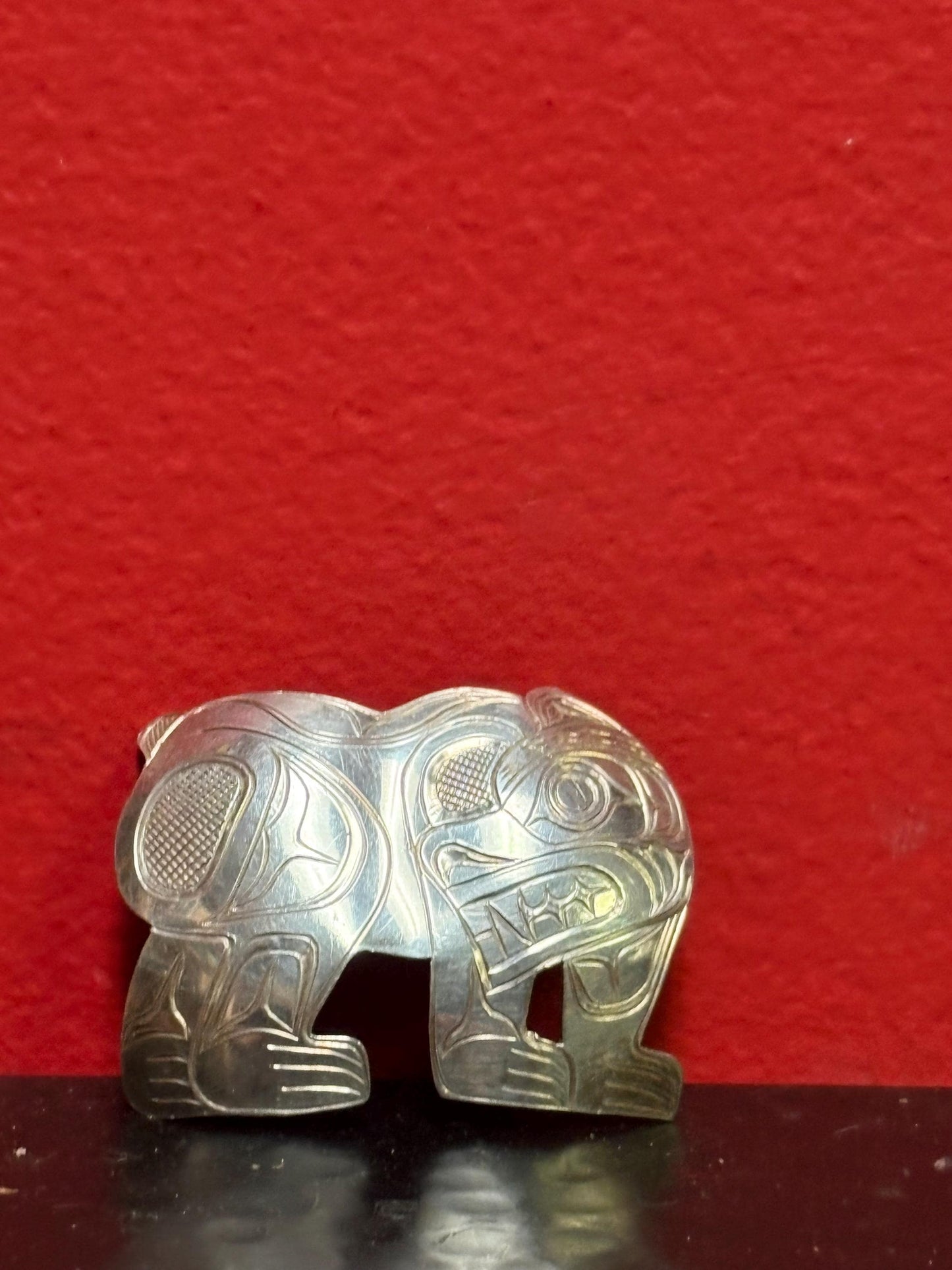 Stunning one-of-a-kind indigenous first nations Pacific Northwest Coast Sterling 2 inch bear brooch - signed  wear it or gift it