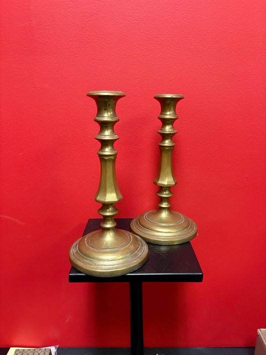Beautiful antique 10 inch high 1840s brass candle sticks  beautiful design - B