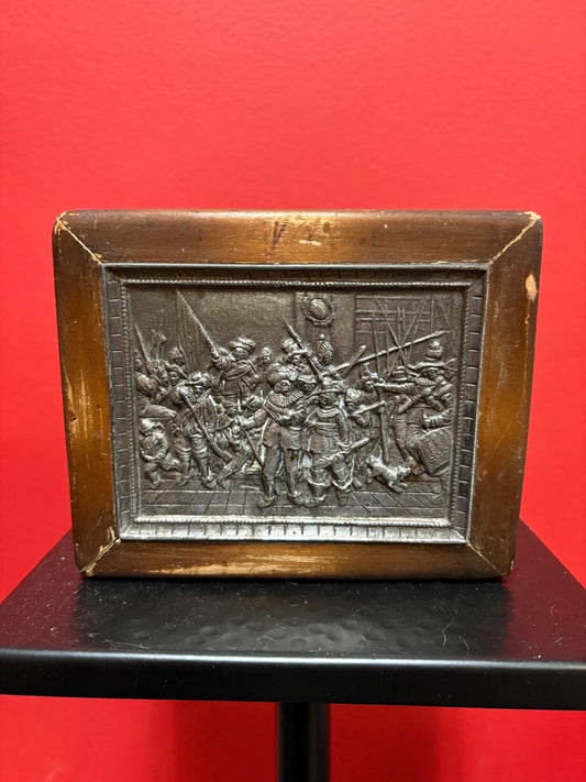 Antique European 800 silver and wood box  Three Musketeers style scene-  not perfect condition, but beautiful - 6 x 5 x 2 high