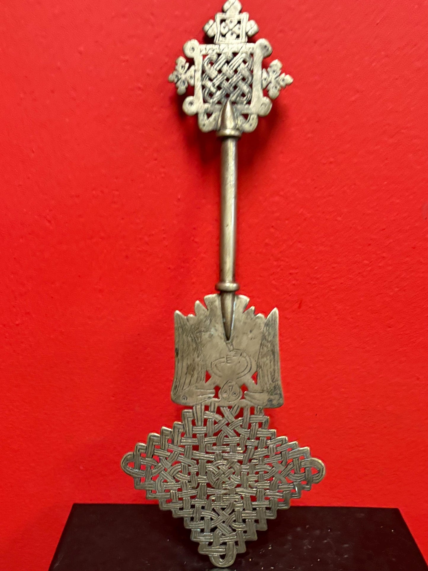 Wonderful Ethiopian silver 11 inch Coptic cross wonderful patina  and great religious African piece