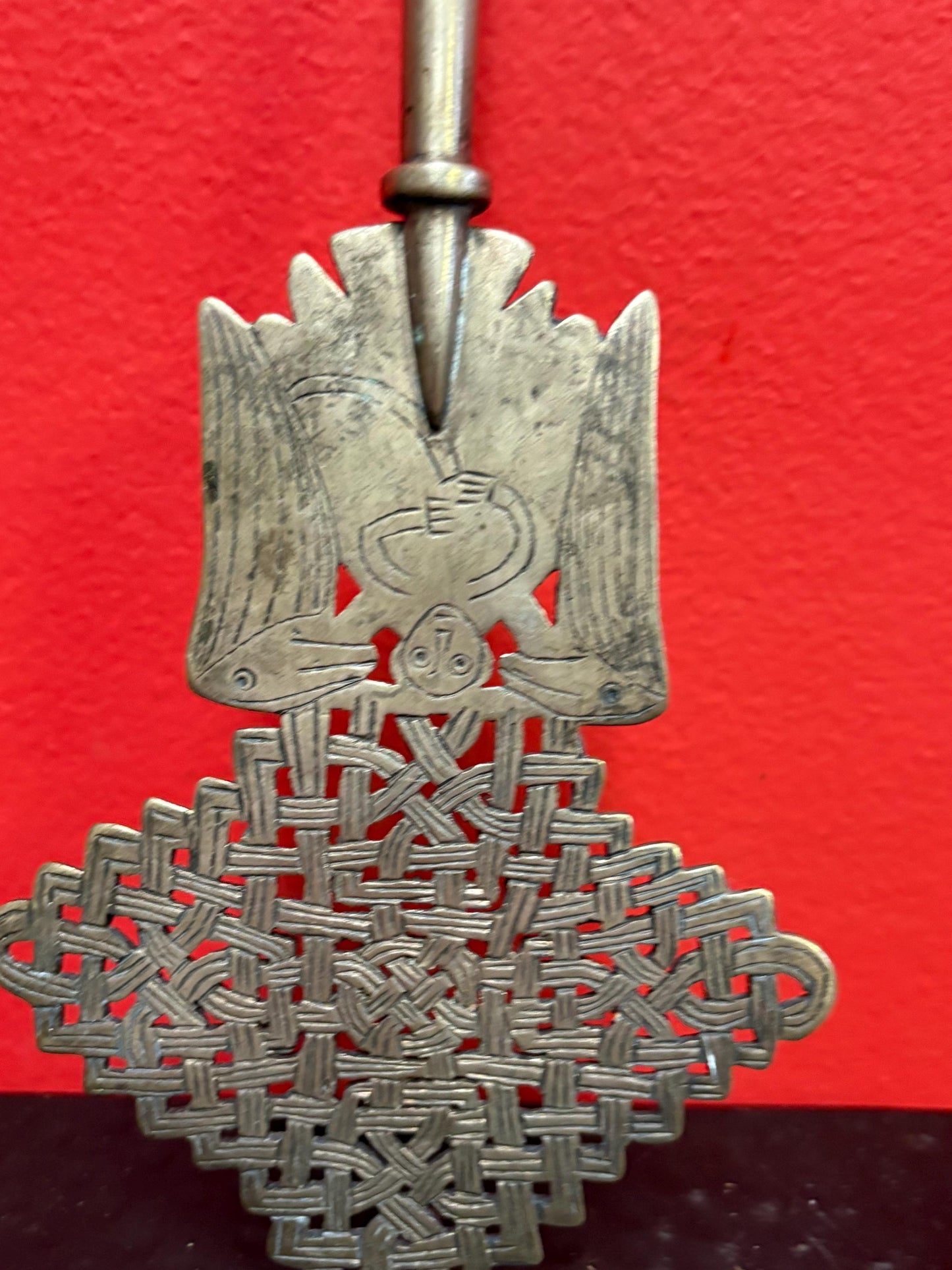 Wonderful Ethiopian silver 11 inch Coptic cross wonderful patina  and great religious African piece