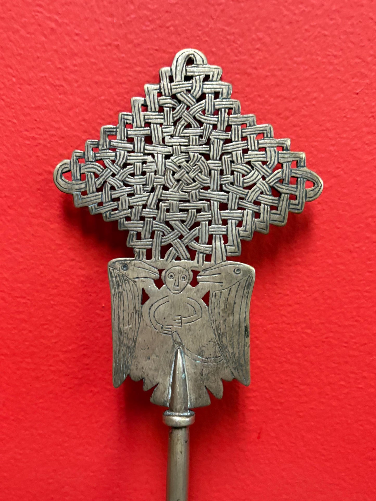 Wonderful Ethiopian silver 11 inch Coptic cross wonderful patina  and great religious African piece