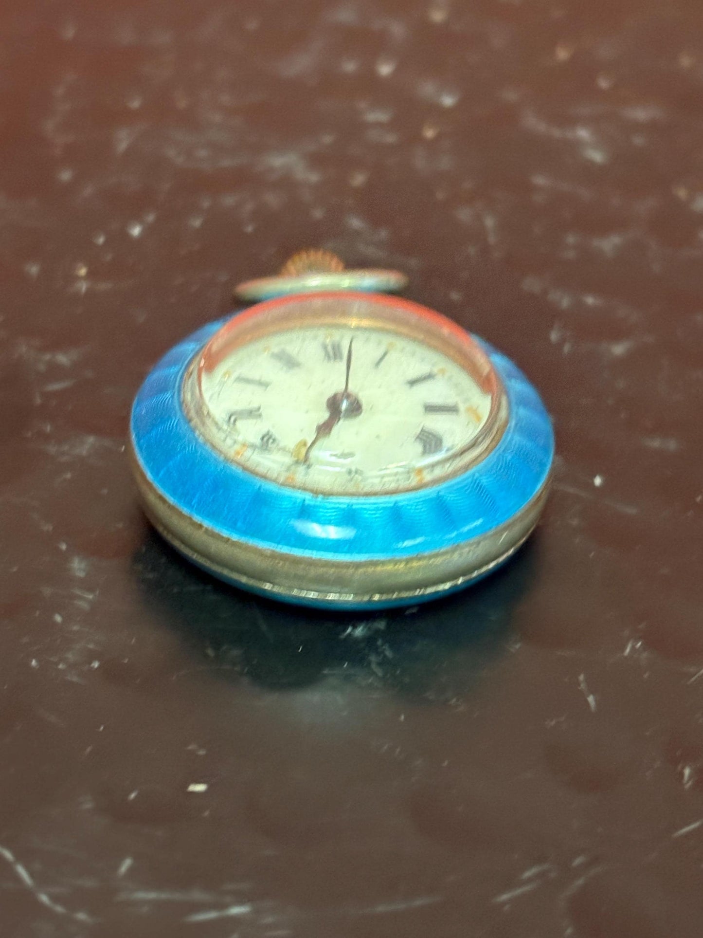 Beautiful small ladies enamel pocket watch- as is - 1.5 inches  great deal  good project