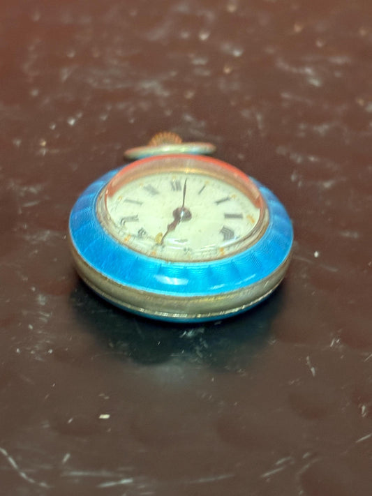Beautiful small ladies enamel pocket watch- as is - 1.5 inches  great deal  good project