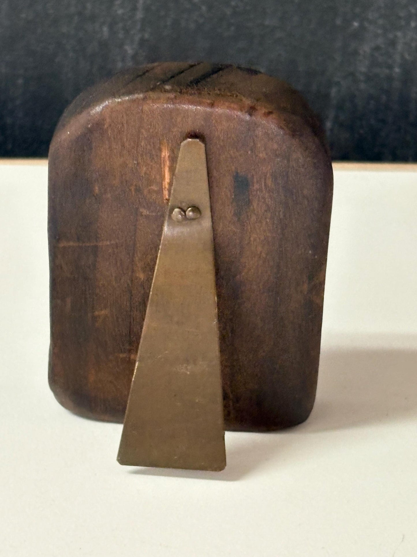 Absolutely wonderful antique  European bronze and wooden icon with stand  intricate detail  3 inches tall - powerful piece