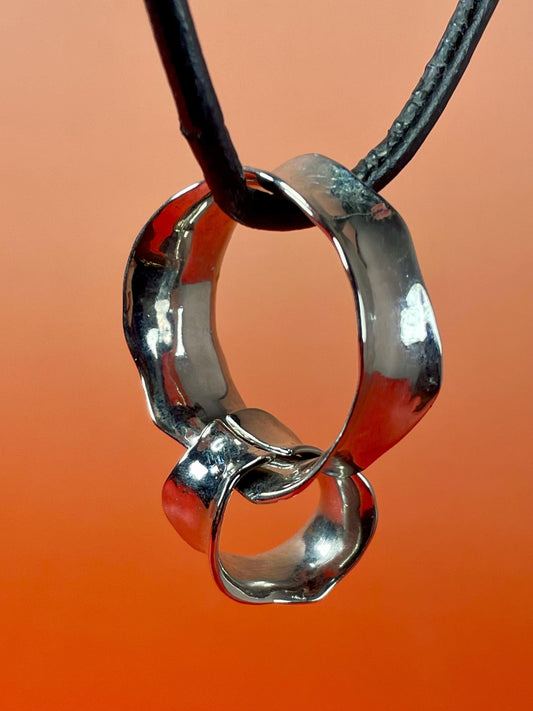 Fabulous Metal Chain Link pendant on Leather cord  Stunning piece and perfect for a gift