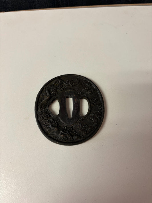 Wonderful 3 inch antique  Japanese samurai tsuba  nice condition - from large estate  samurai - great patina