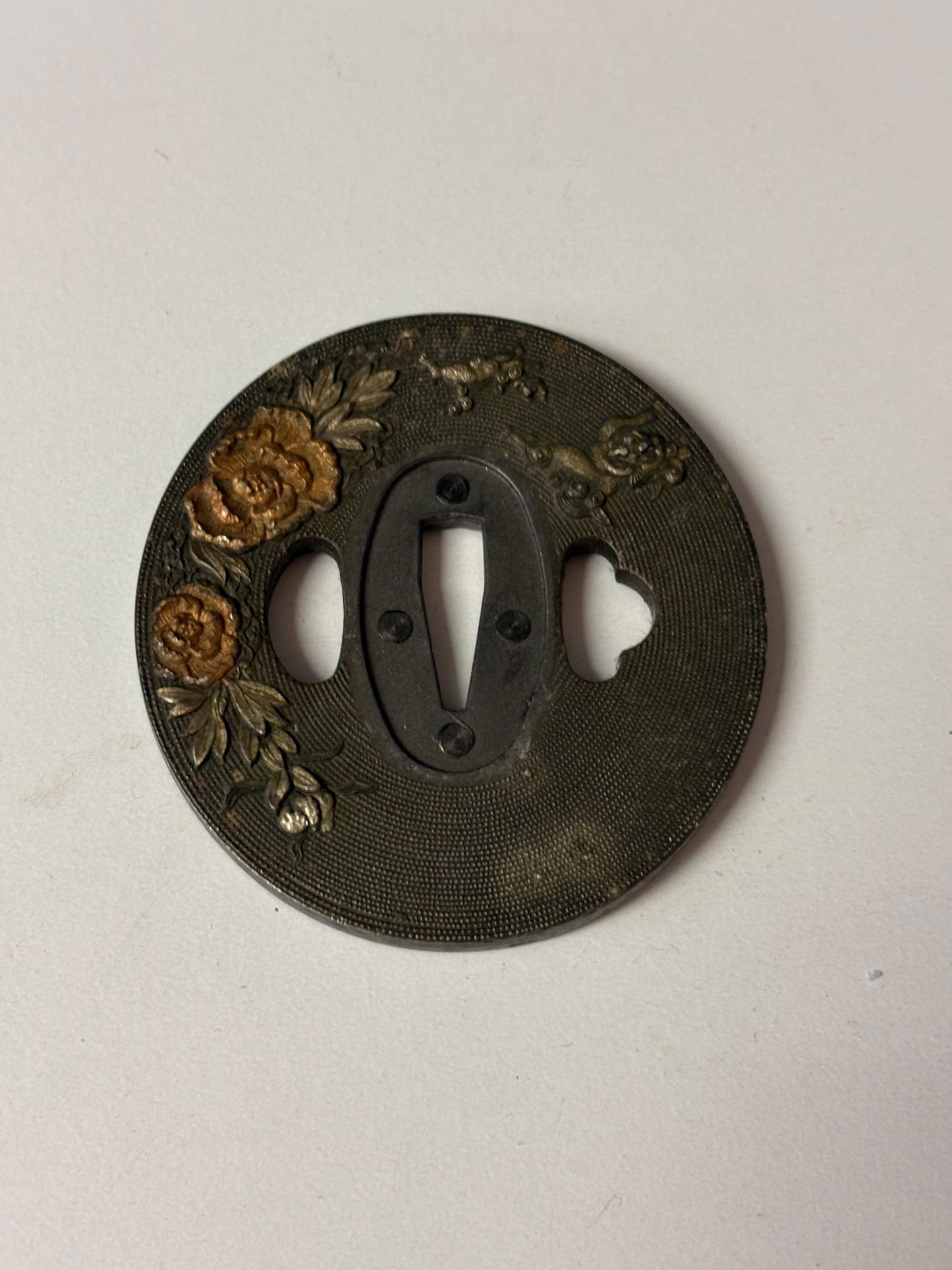 Wonderful 3 inch antique  Japanese samurai tsuba  nice condition - from large estate  samurai - great patina