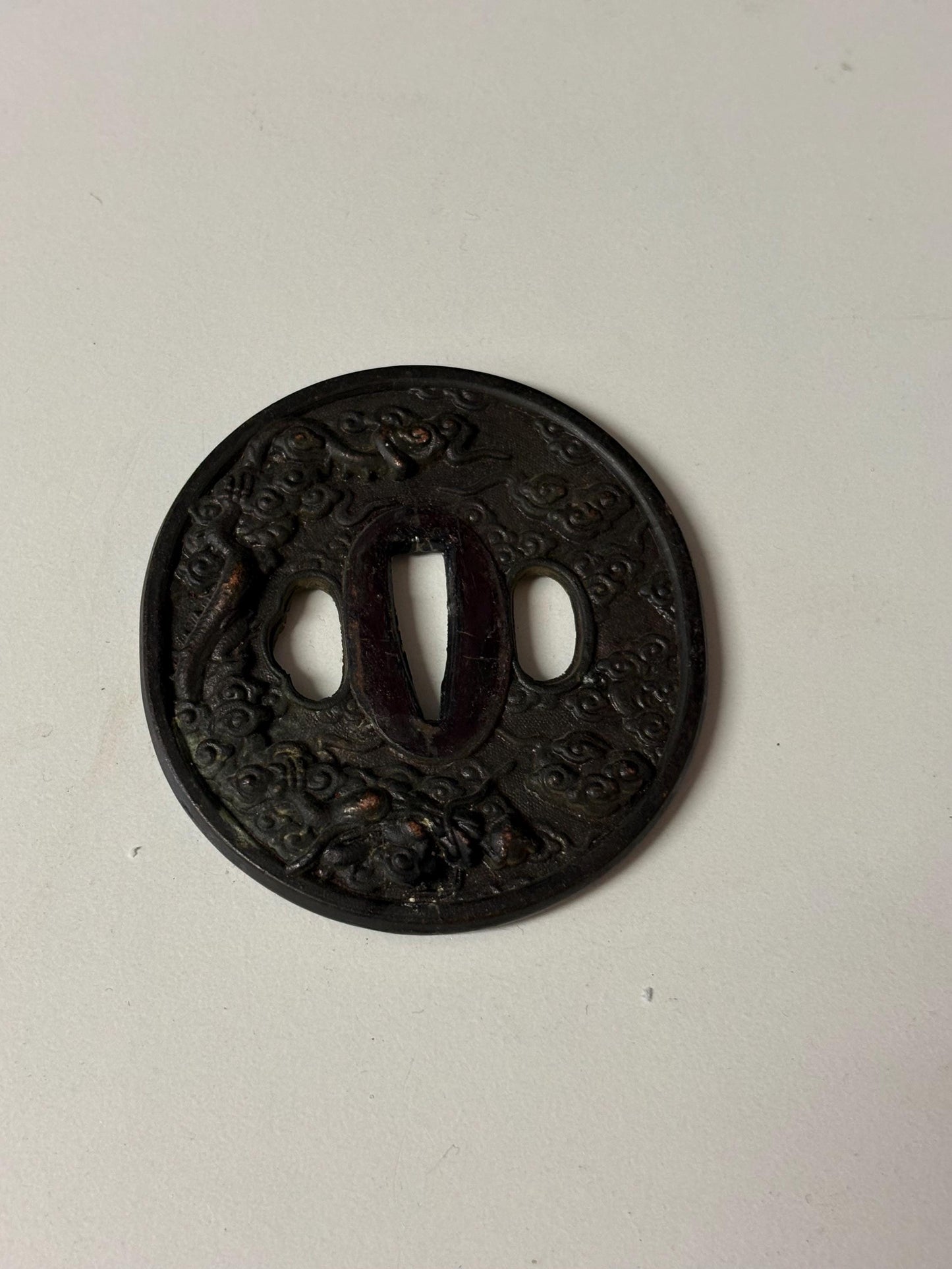 Wonderful 3 inch antique  Japanese samurai tsuba  nice condition - from large estate  samurai - great patina