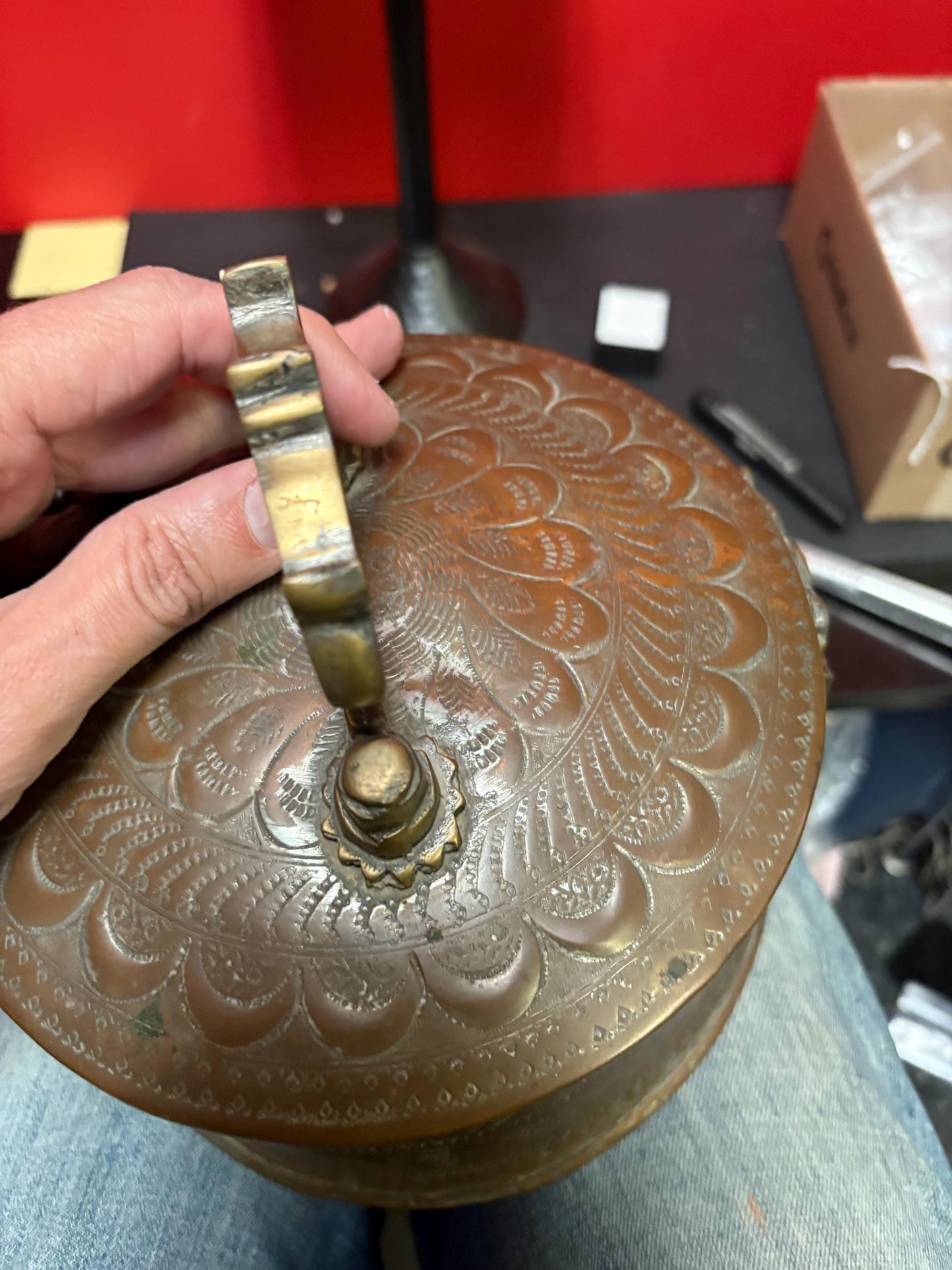 Stunning antique Persian copper and brass  box  wonderful patina  wow 8 x 8 x 4 high