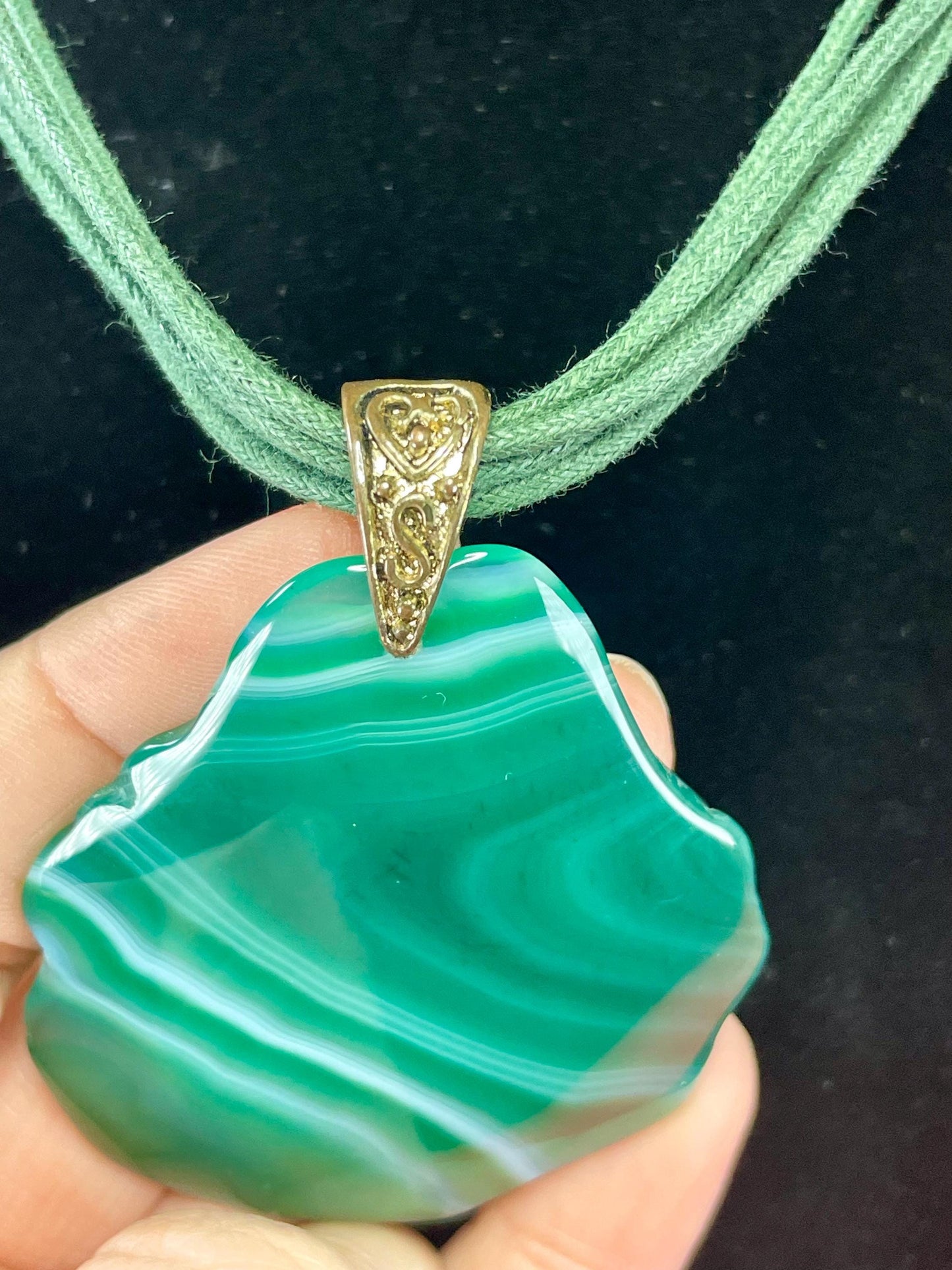 Stunning 2.75 inch Polished Green Stone Pendant