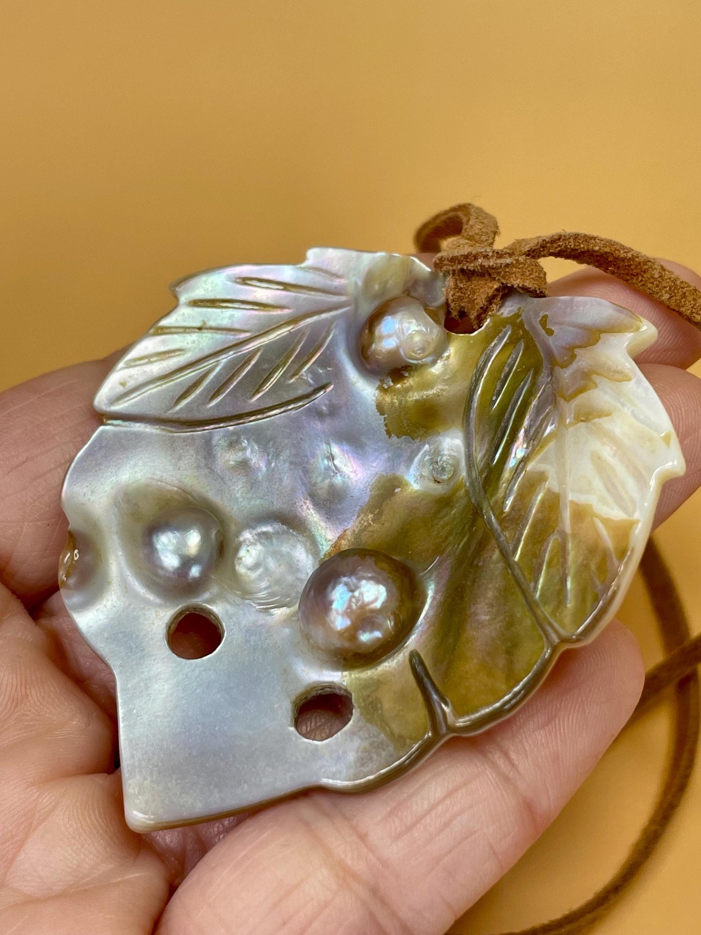 Oyster shell Pendant Necklace with 3 Natural Black Pearls  2.5 Pendant