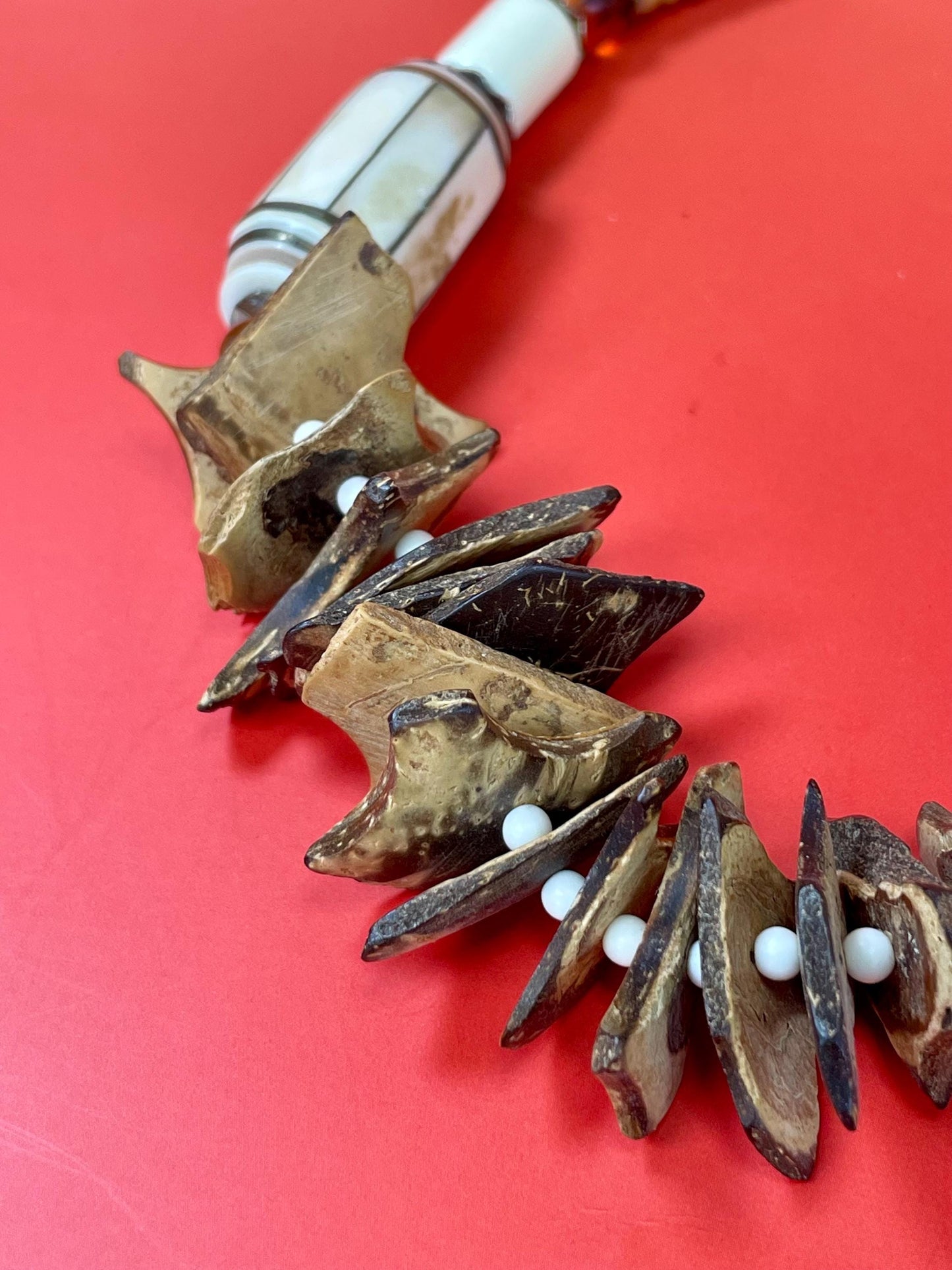 21 inch Necklace with Unique Wood Chip Beads