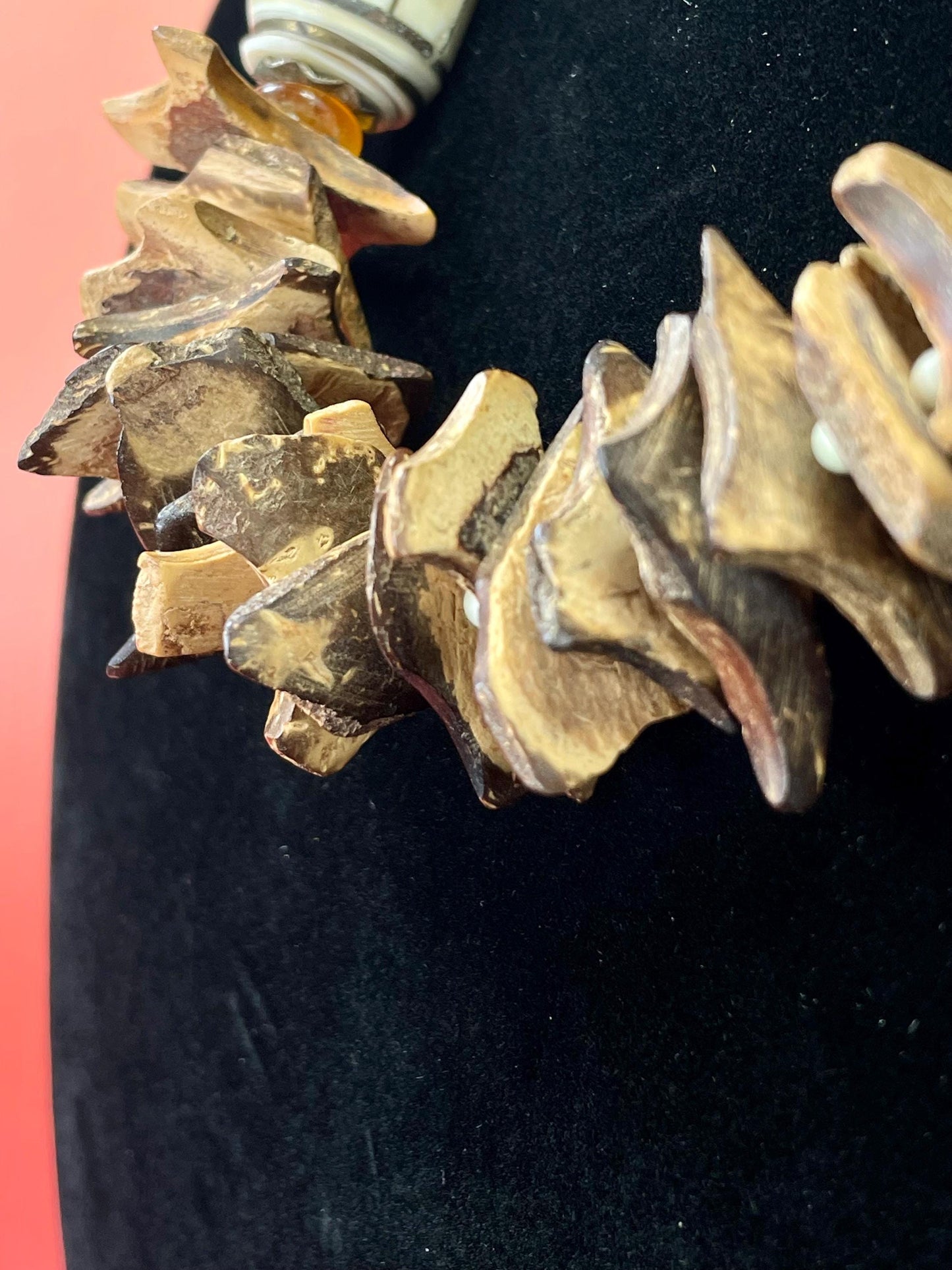 21 inch Necklace with Unique Wood Chip Beads