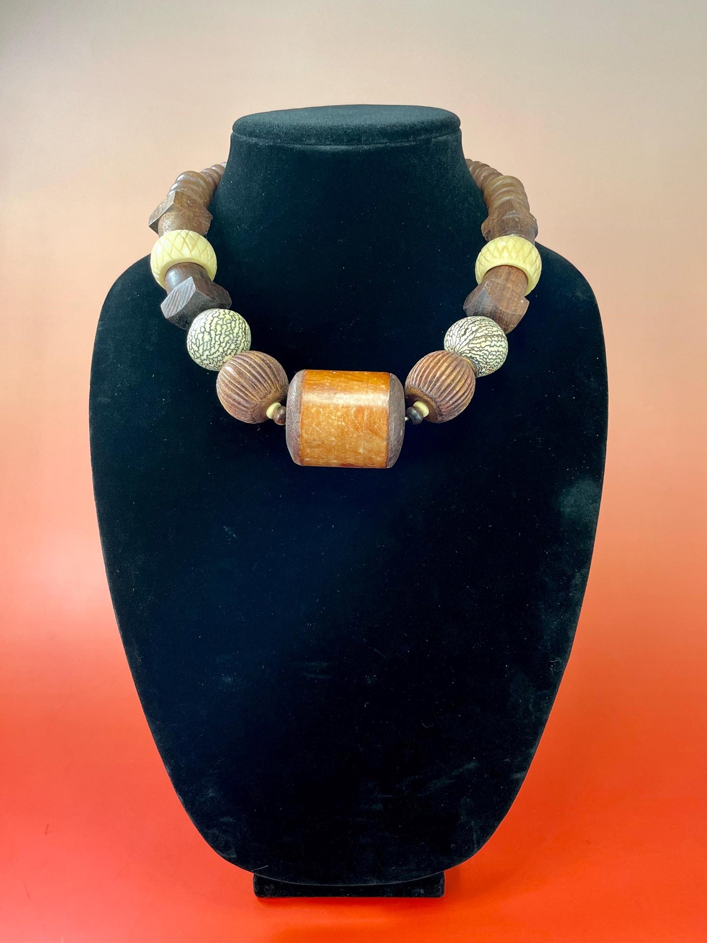 Chunky Heavy Wooden Bead Necklace