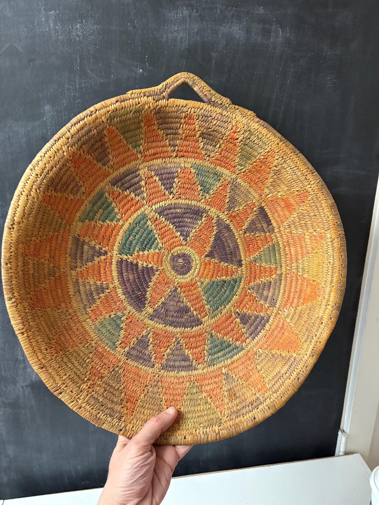 massive beautiful antique southwestern Navajo wedding basket platter  wonderful condition and colours  wow  20 inches