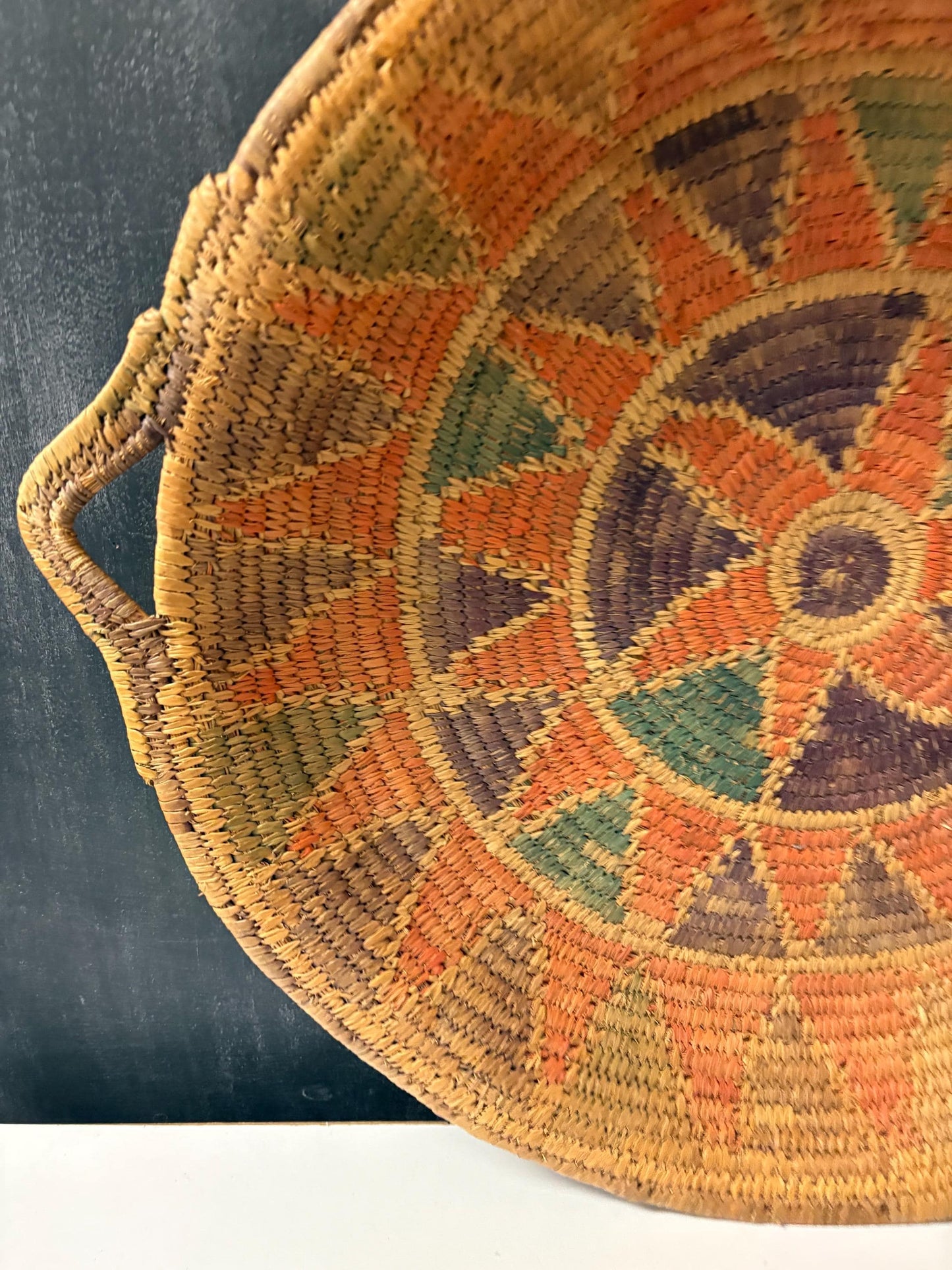 massive beautiful antique southwestern Navajo wedding basket platter  wonderful condition and colours  wow  20 inches