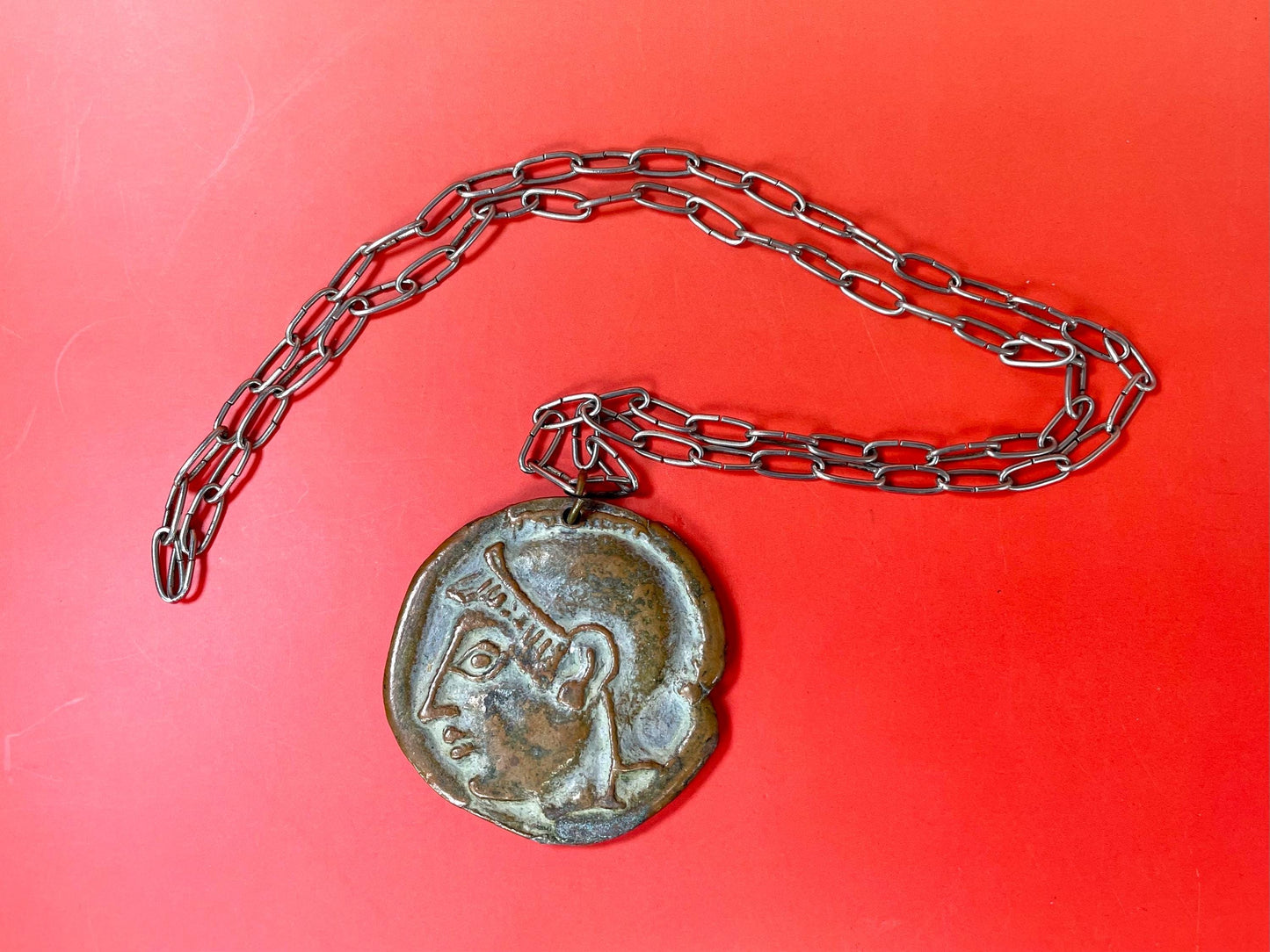 Coin style Medallion on Chain  Made in Greece