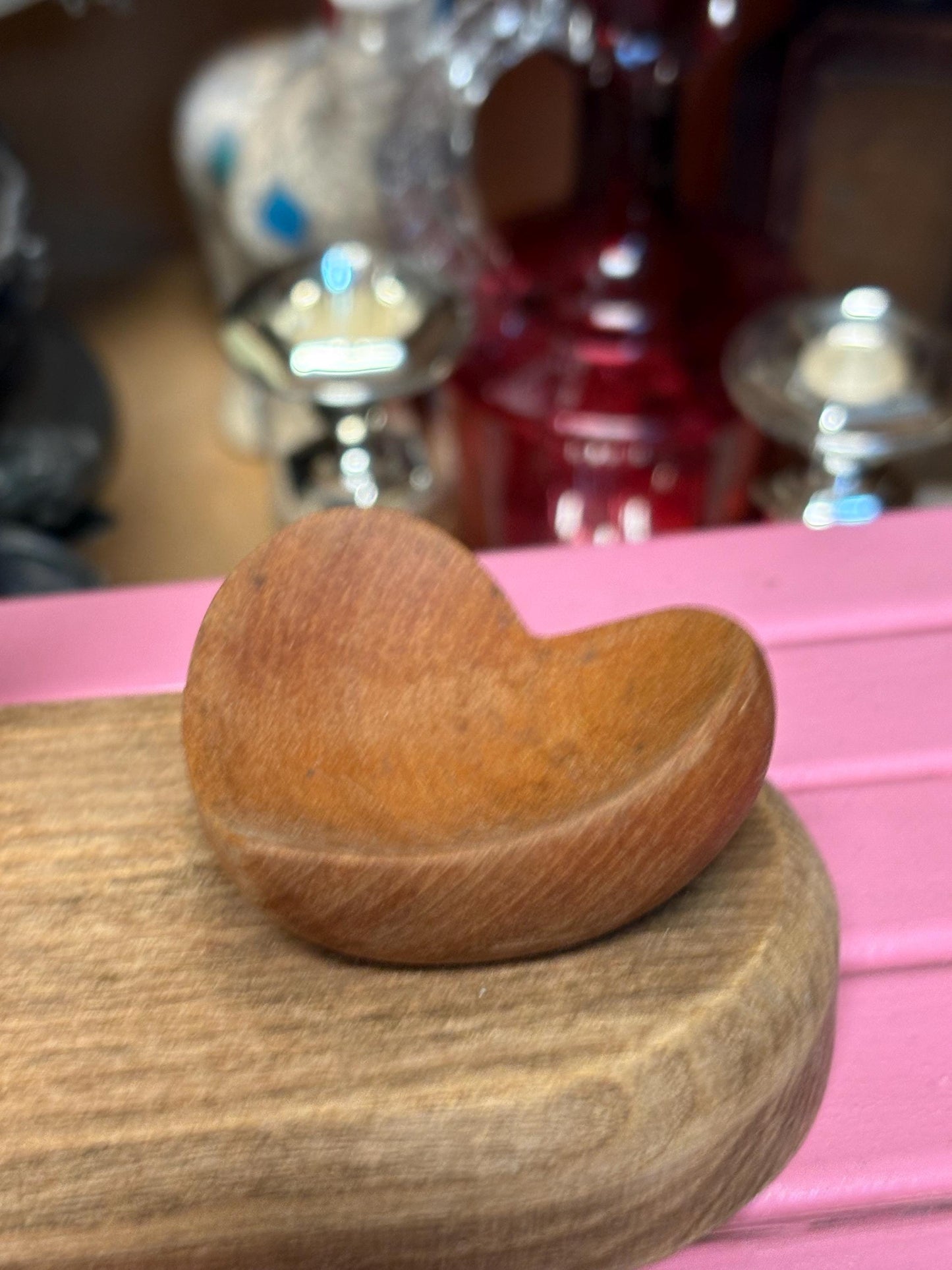 Intricate detailed wooden Madonna and heart dish on stand  amazing piece and great gift  good value 6 1/2 x 6“ long