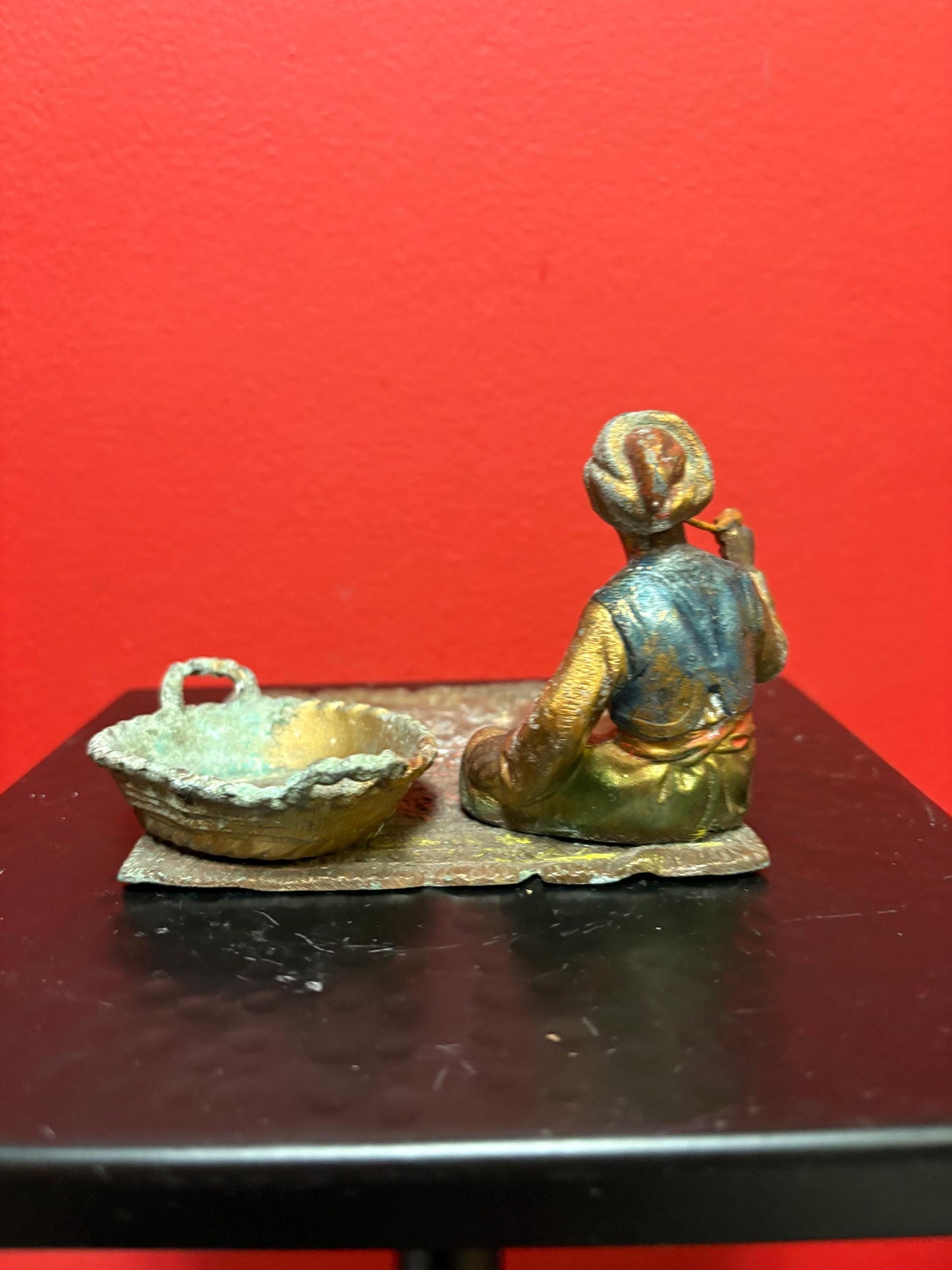 Beautiful 4 x 3 inch Austrian bronze spelter Arabic on carpet statue  antique condition see photos  amazing price