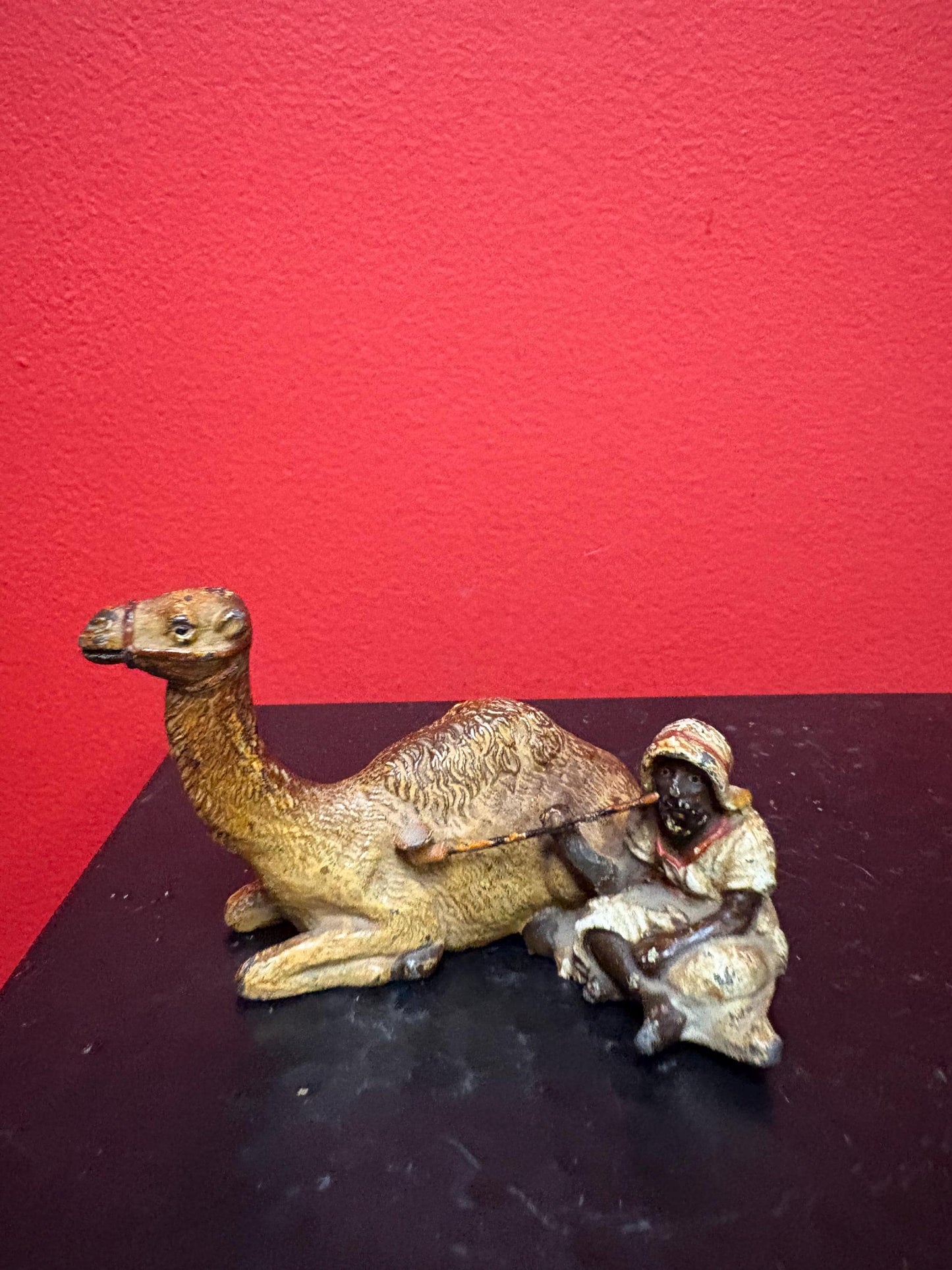 Beautiful antique 4 x 2 high Austrian cold painted bronze Arab with camel  lovely condition - amazing price