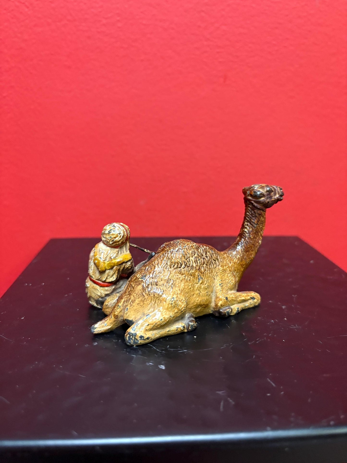 Beautiful antique 4 x 2 high Austrian cold painted bronze Arab with camel  lovely condition - amazing price