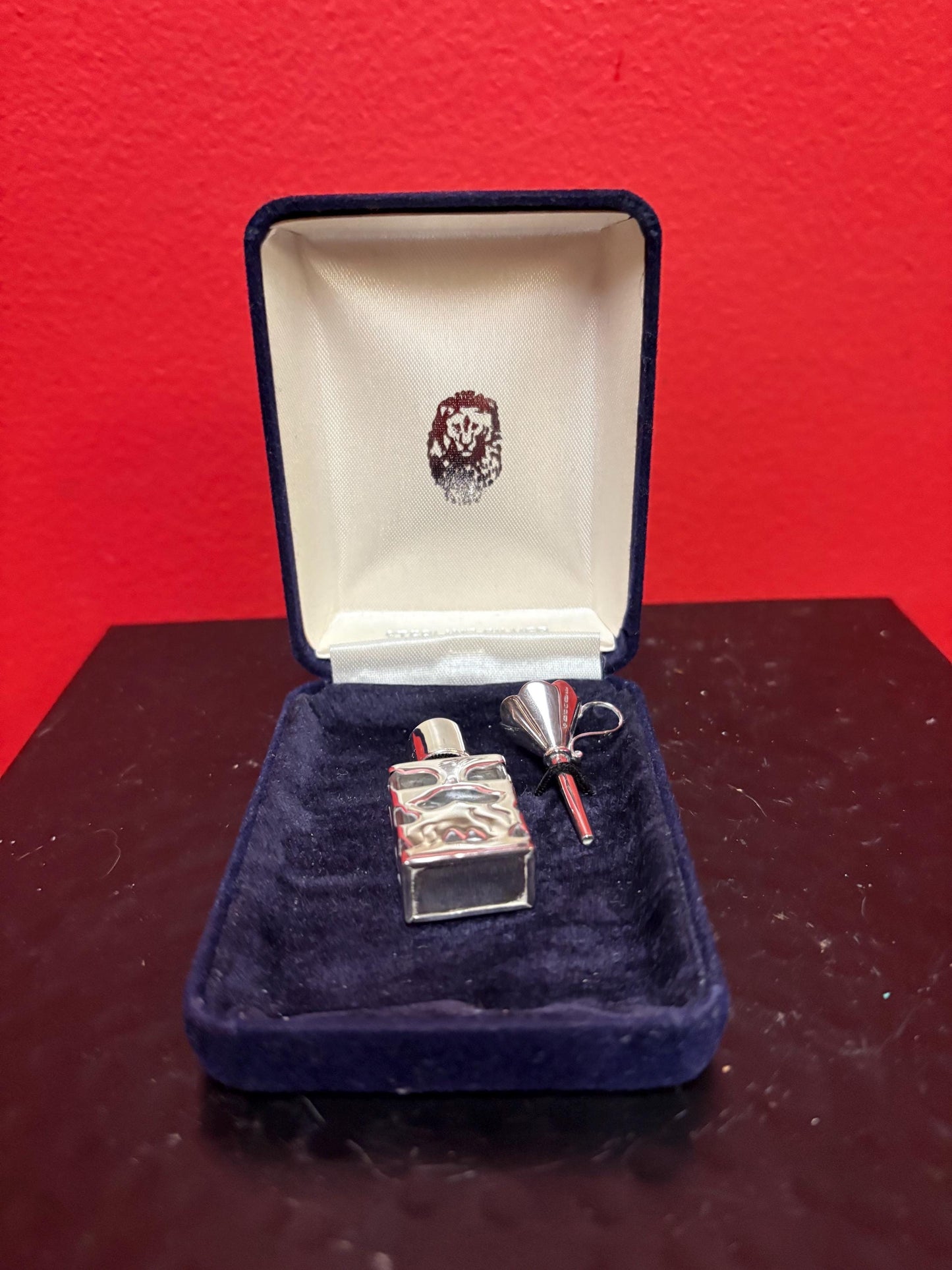 Lovely Sterling silver miniature perfume bottle with funnel in original box in perfect condition  great gift