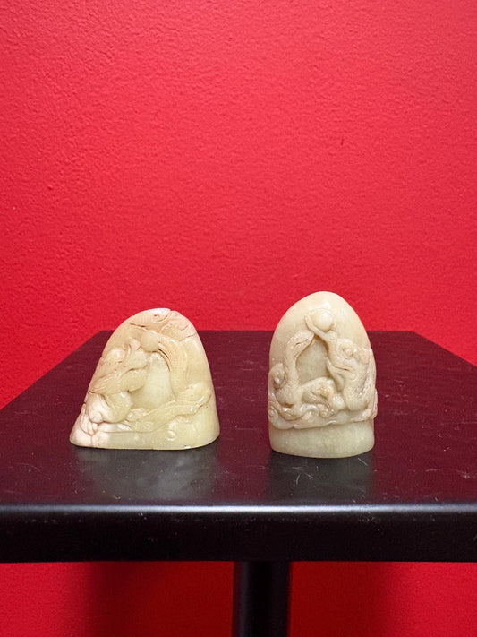 Two beautiful Chinese soapstone little statues with great imagery  2 inches tall