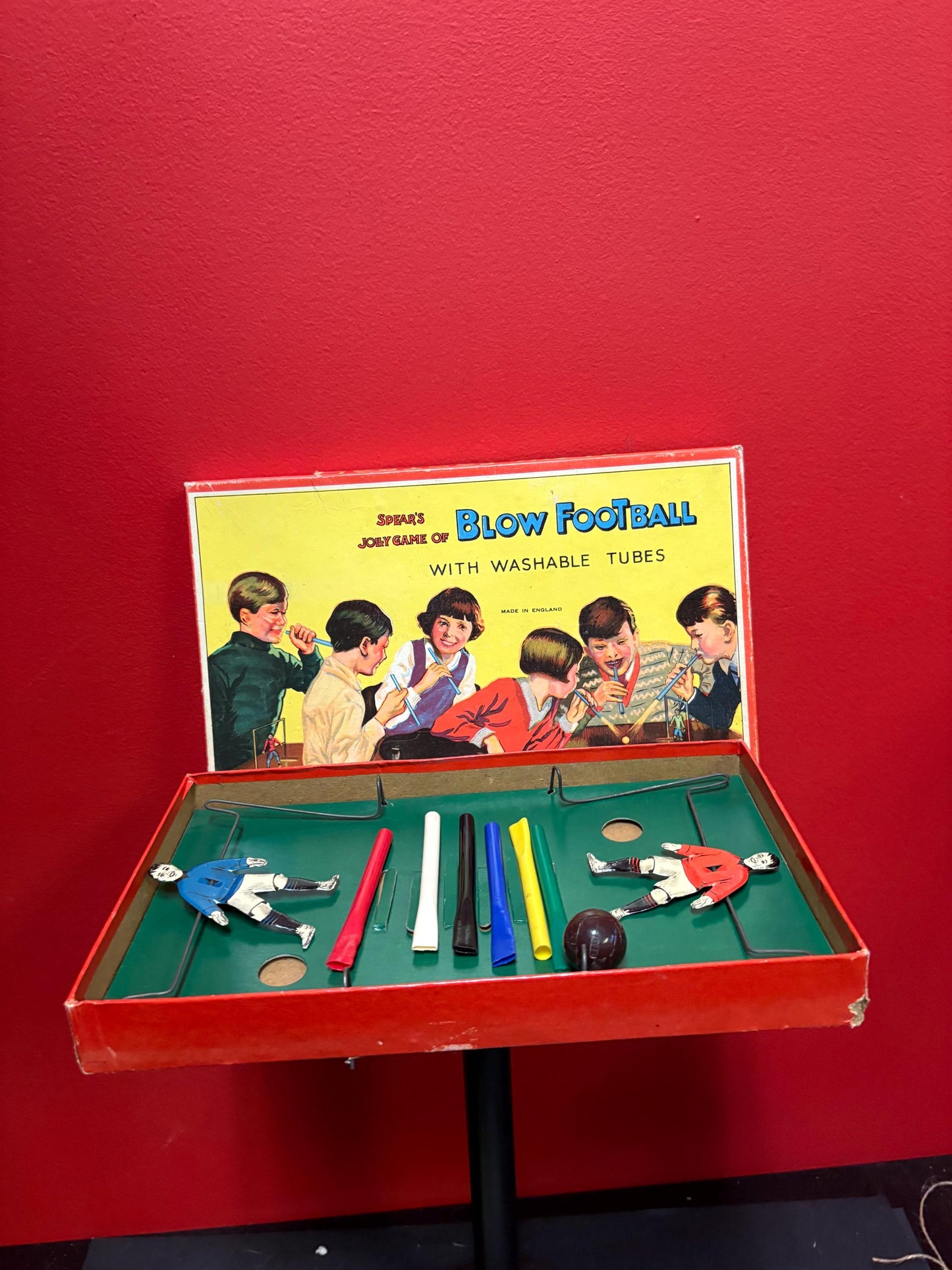 1950s English blow football soccer game in original box  great condition  complete  sports games  wow  great gift  soccer game