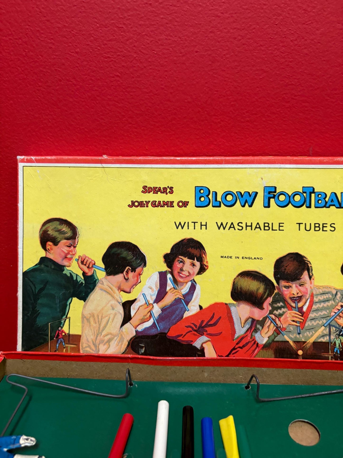 1950s English blow football soccer game in original box  great condition  complete  sports games  wow  great gift  soccer game