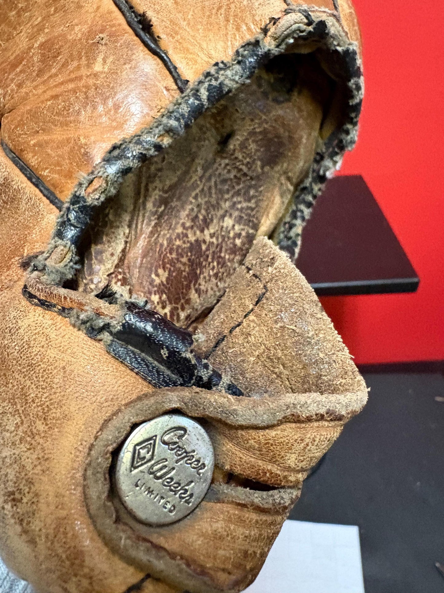 Beautiful cooper works leather baseball glove and ball  1940s ish  wow  good antique condition