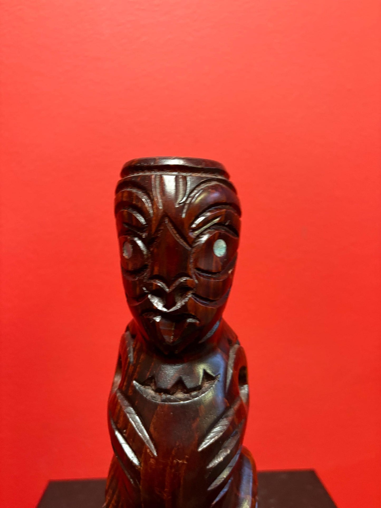Beautiful indigenous New Zealand aboriginal Maori  statue with Abalone eyes  8 inches tall  lovely piece