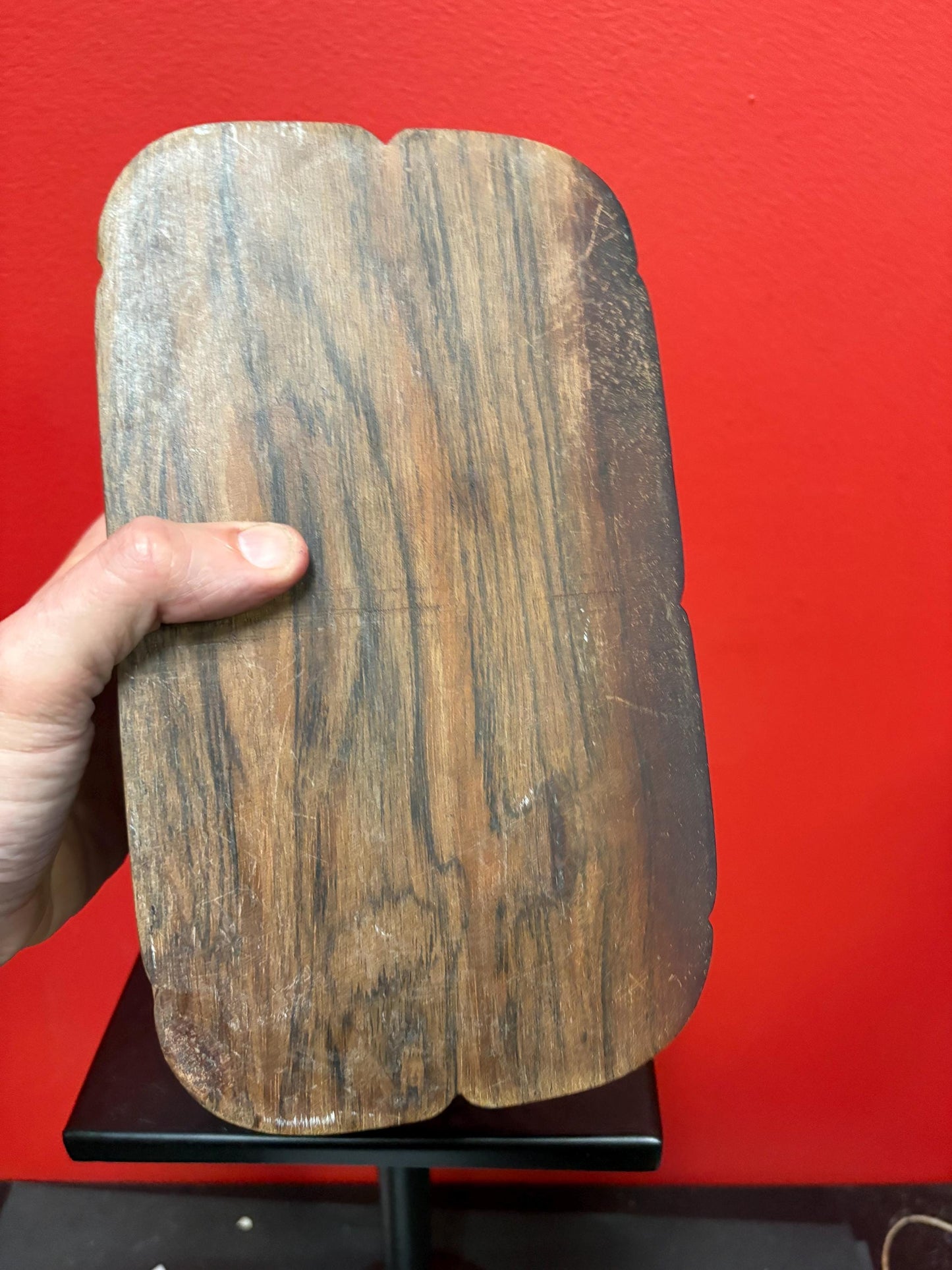 Super cool Chinese Buddha wooden on stand  10 x 8 inch high  unusual  Heavy