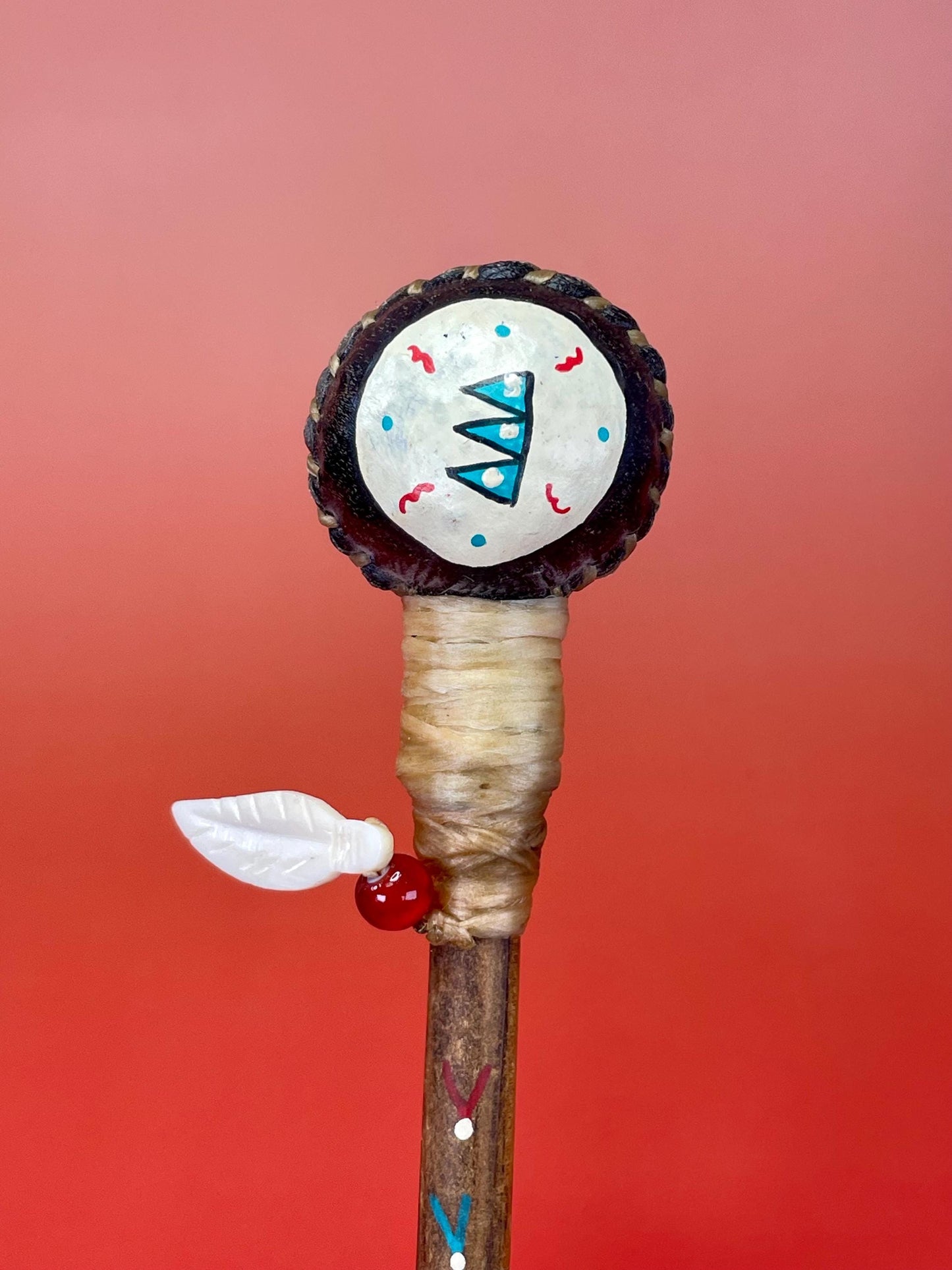 Lovely indigenous first nations rattle with great sound cool gift  value priced  6.5 inches