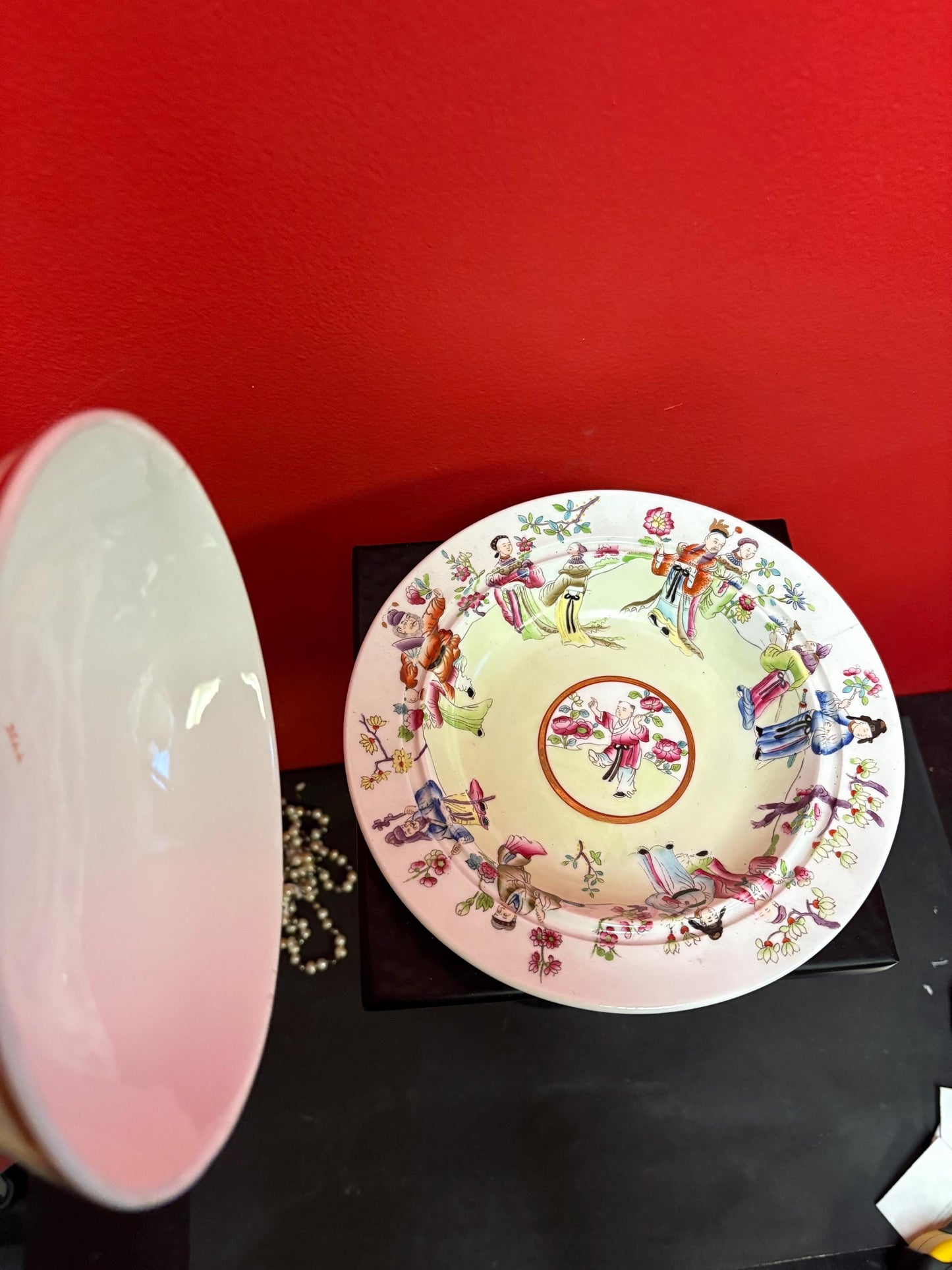 Beautiful antique Spode porcelain 1820s covered muffin dish - tiny crack  Asian decoration  wonderful cabinet piece - great value