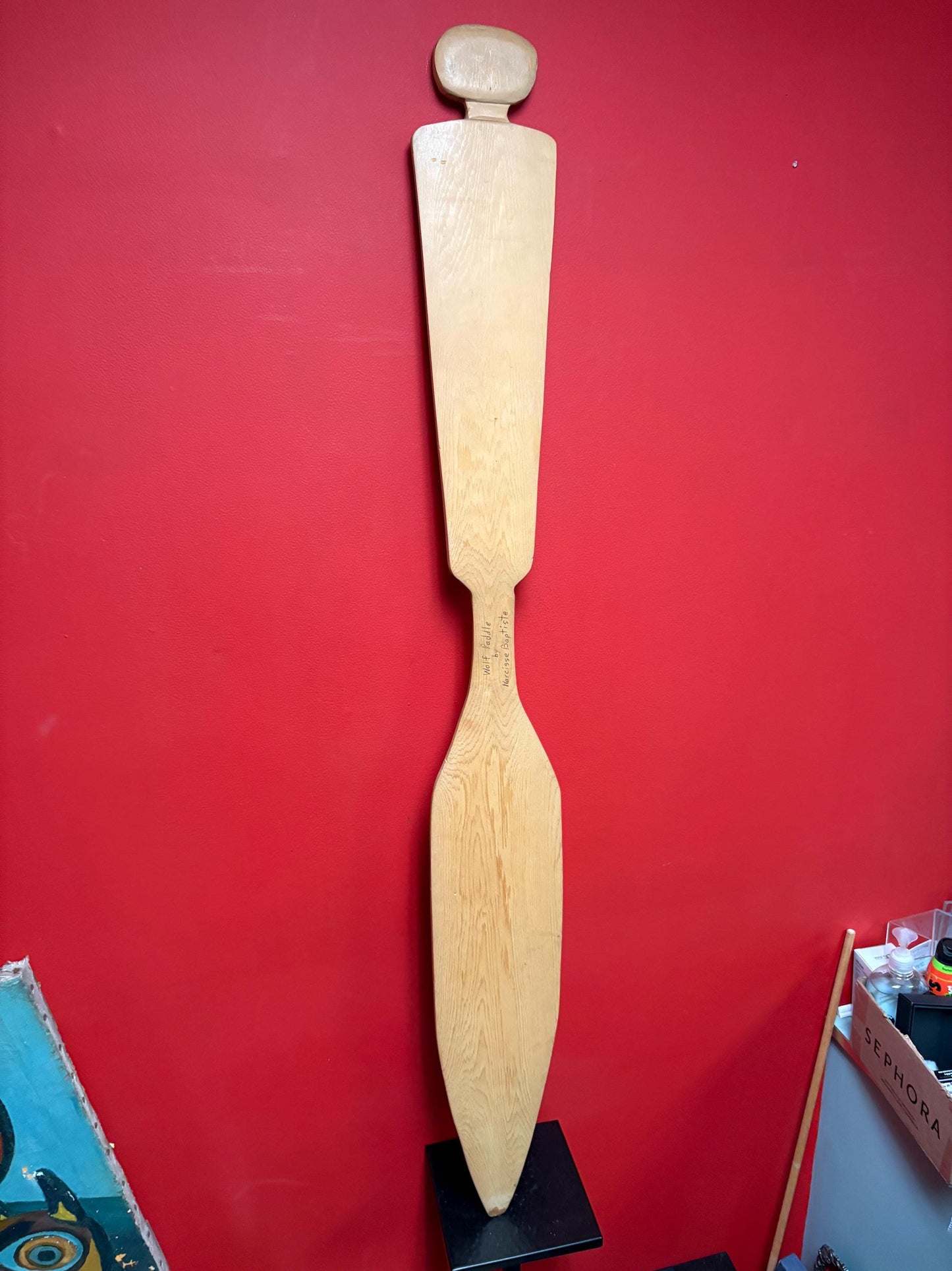 Stunning 54 x 7 indigenous first nations Pacific Northwest Coast Cedar Wolf paddle by Narcisse Baptiste   great artist  amazing imagery